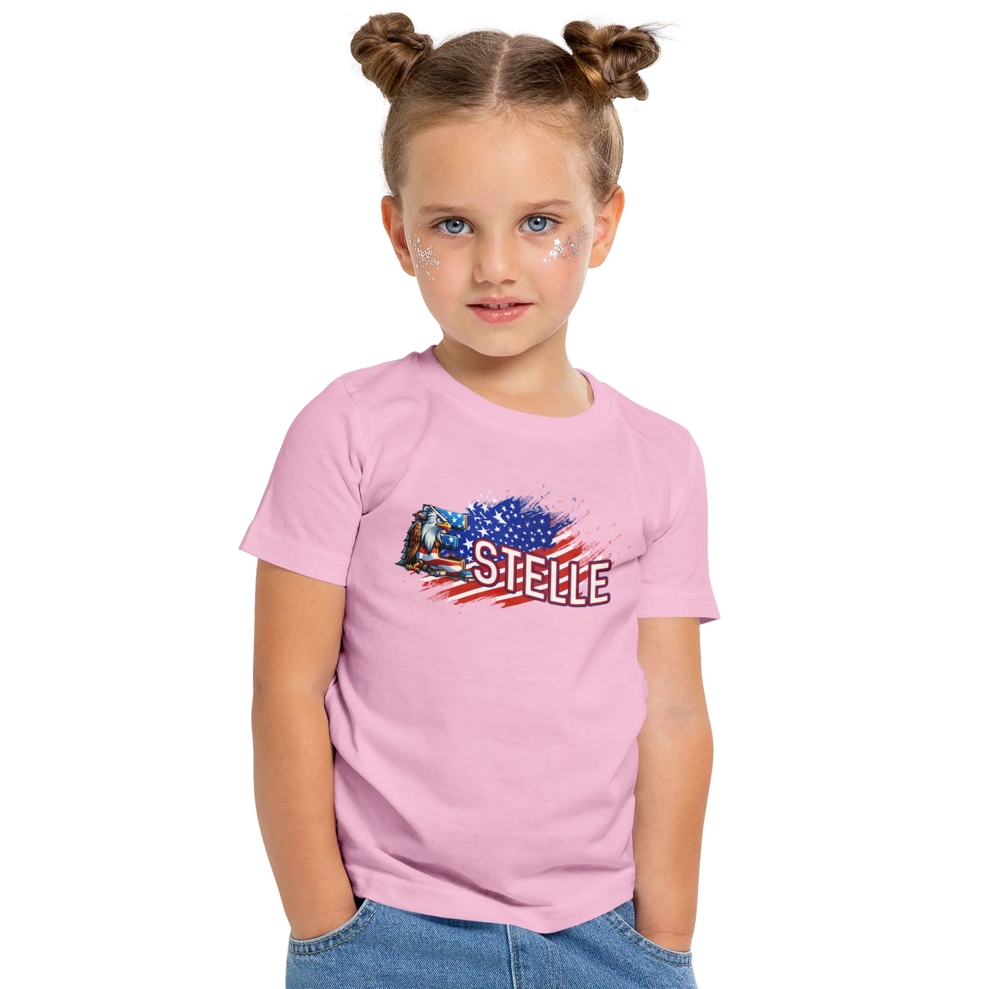 T-Shirt Personnalisé Fille Motif Aigle & Drapeau USA Patriote - Prénom - MiniLook