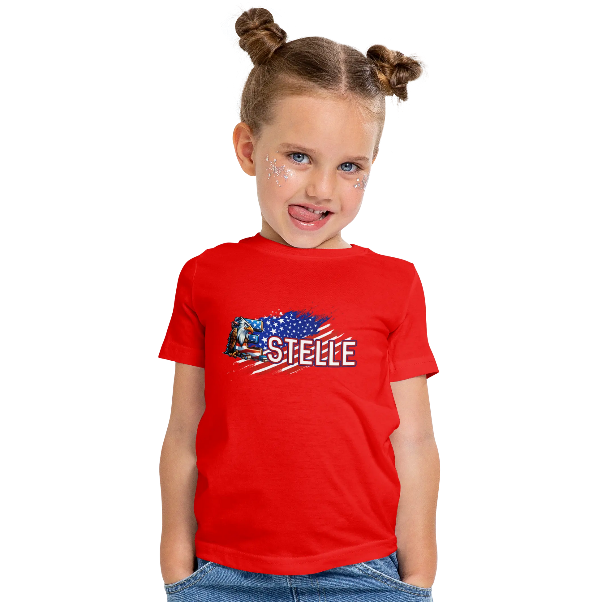 T-Shirt Personnalisé Fille Motif Aigle & Drapeau USA Patriote - Prénom - MiniLook