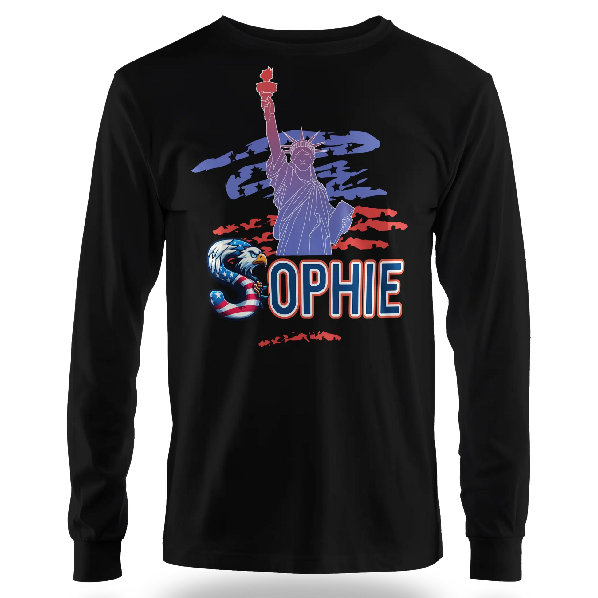 T-shirt personnalisé pour fille - Motif aigle avec drapeau américain de la Statue de la Liberté - MiniLook