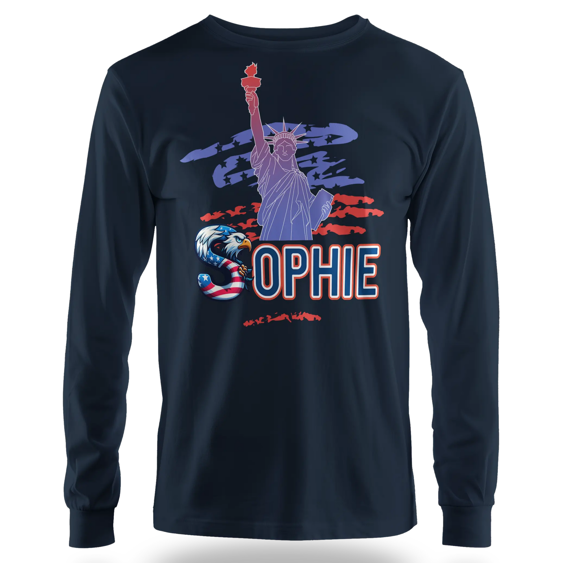 T-shirt personnalisé pour fille - Motif aigle avec drapeau américain de la Statue de la Liberté - MiniLook