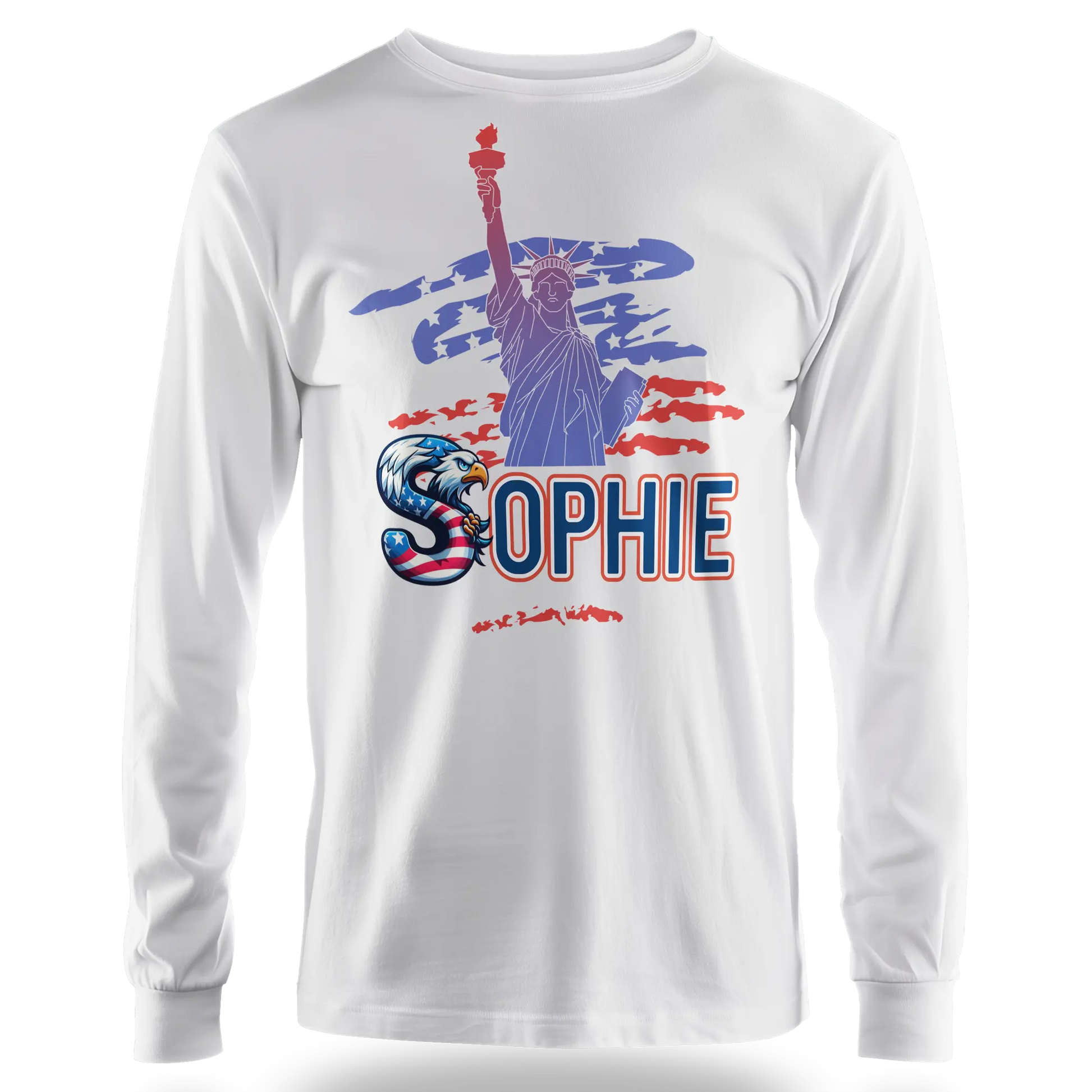 T-shirt personnalisé pour fille - Motif aigle avec drapeau américain de la Statue de la Liberté - MiniLook