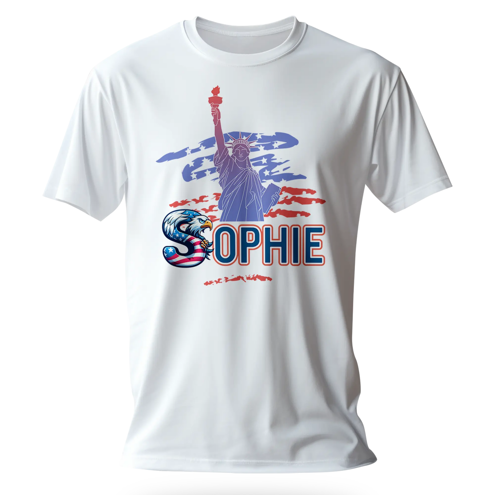 T-shirt personnalisé pour fille - Motif aigle avec drapeau américain de la Statue de la Liberté - MiniLook