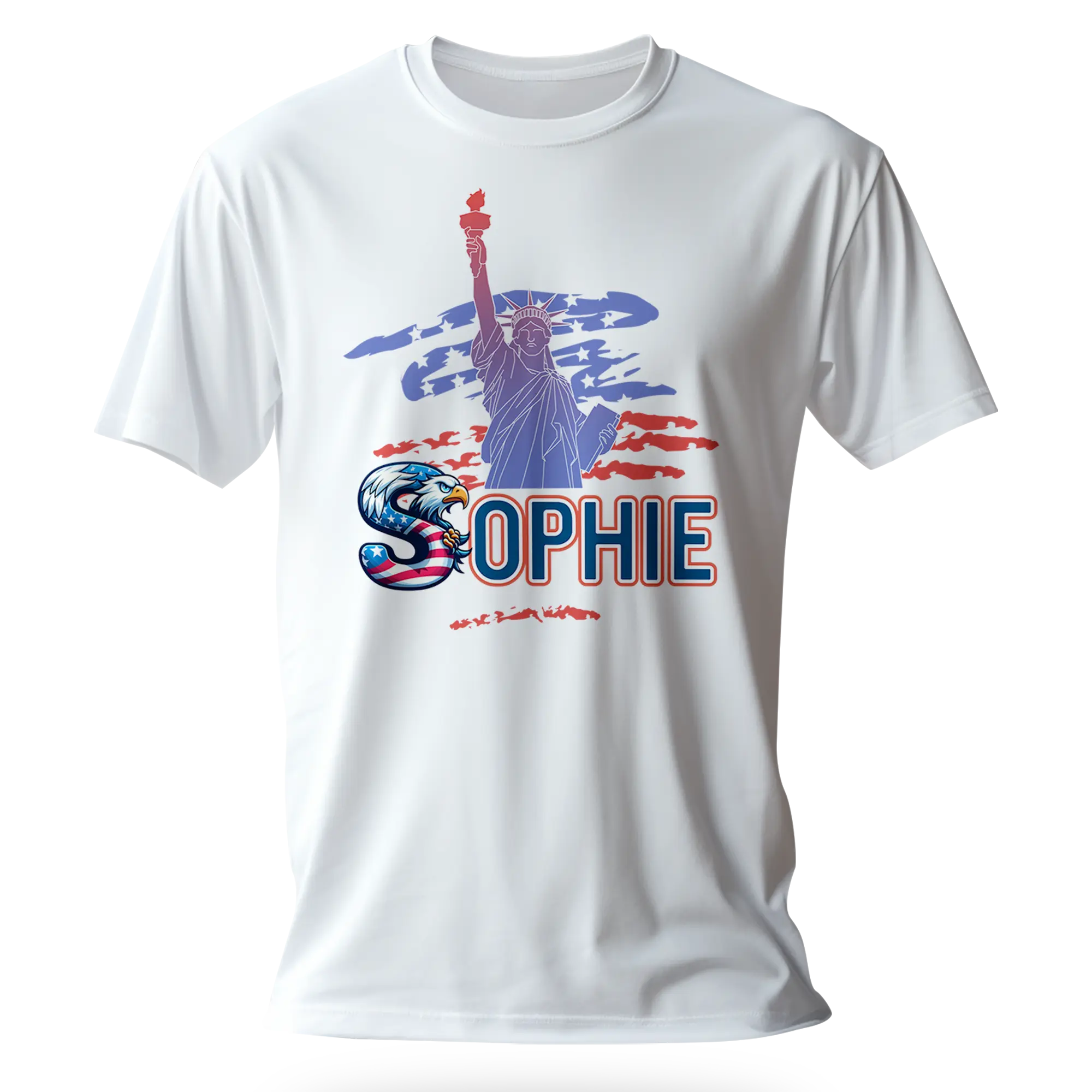 T-shirt personnalisé pour fille - Motif aigle avec drapeau américain de la Statue de la Liberté - MiniLook