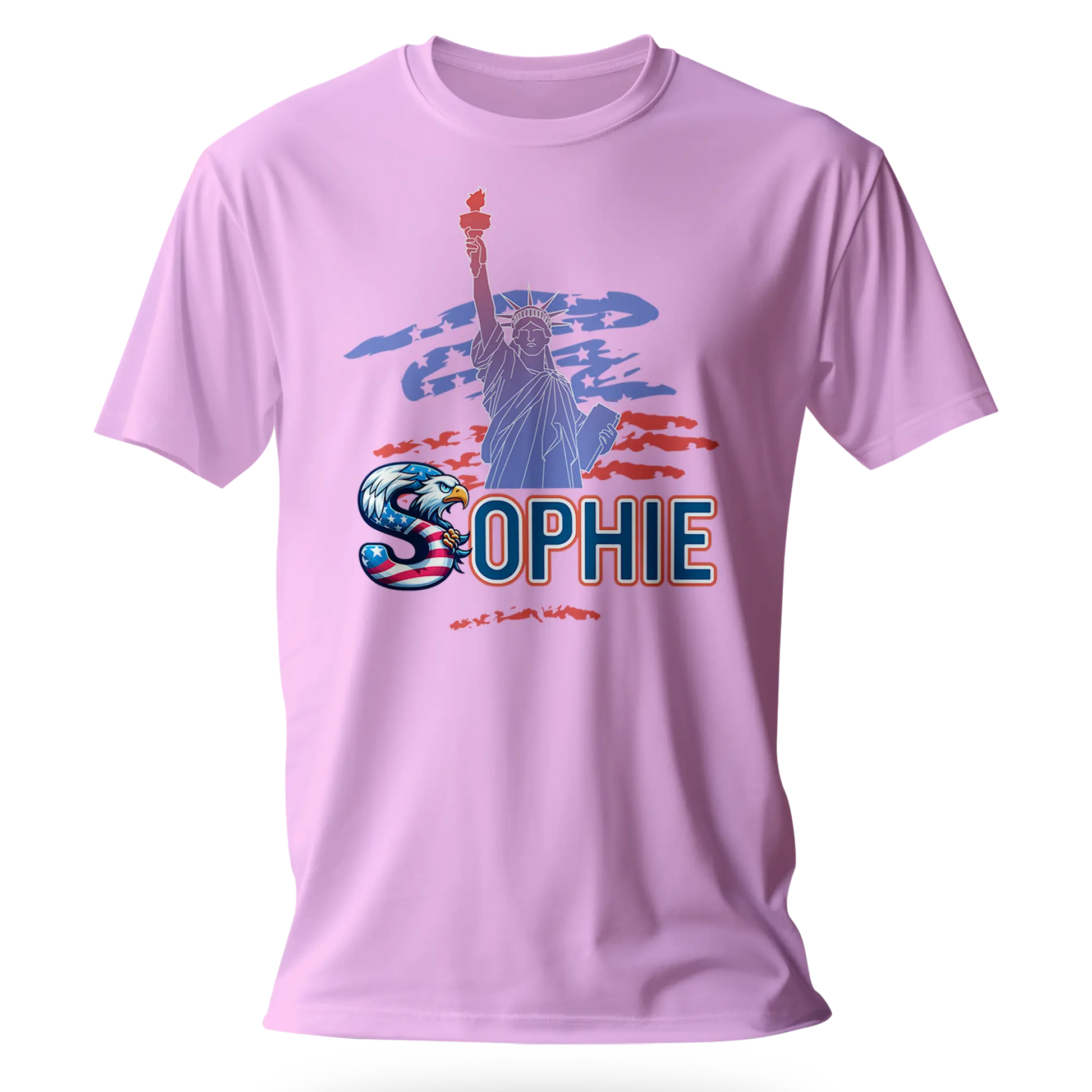 T-shirt personnalisé pour fille - Motif aigle avec drapeau américain de la Statue de la Liberté - MiniLook