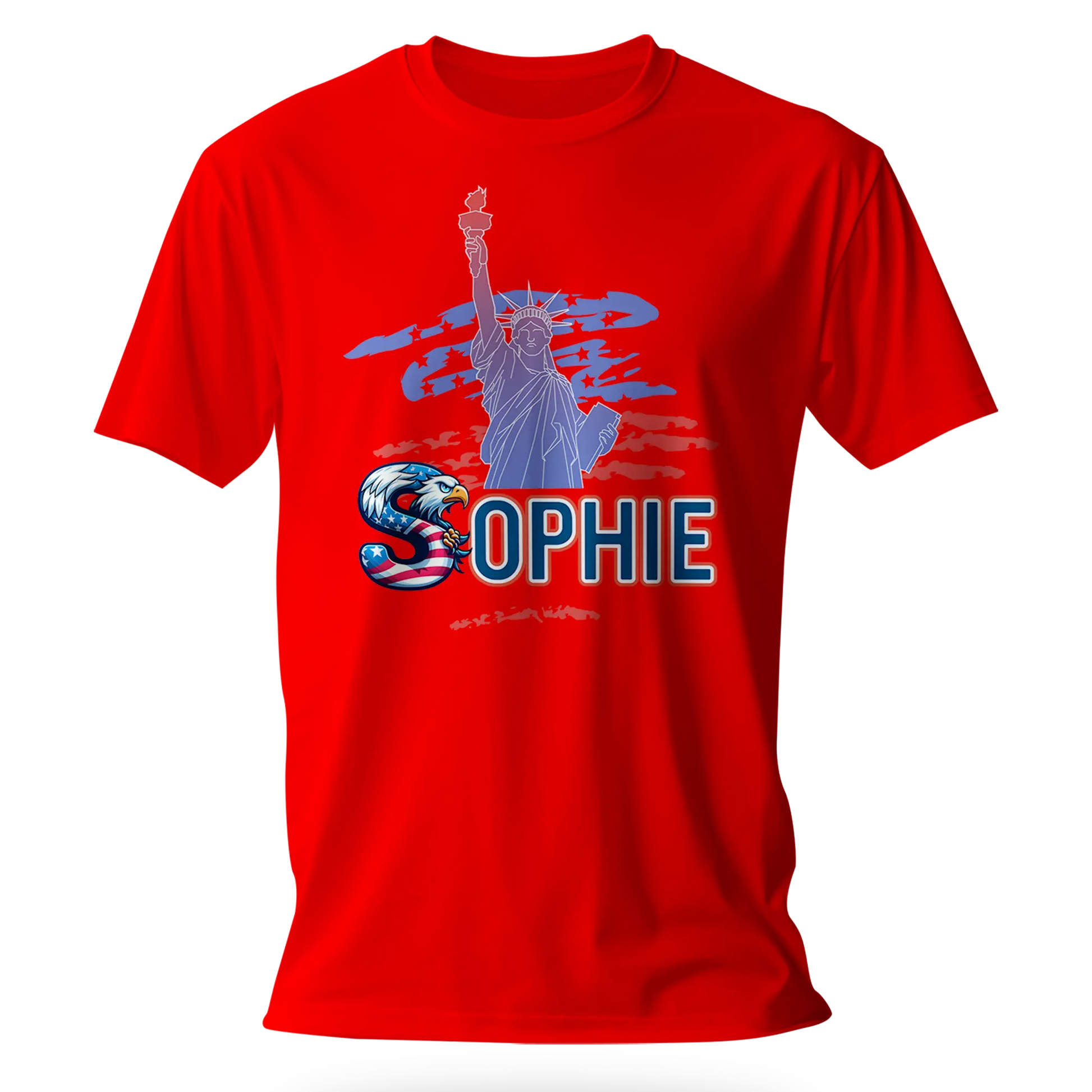 T-shirt personnalisé pour fille - Motif aigle avec drapeau américain de la Statue de la Liberté - MiniLook