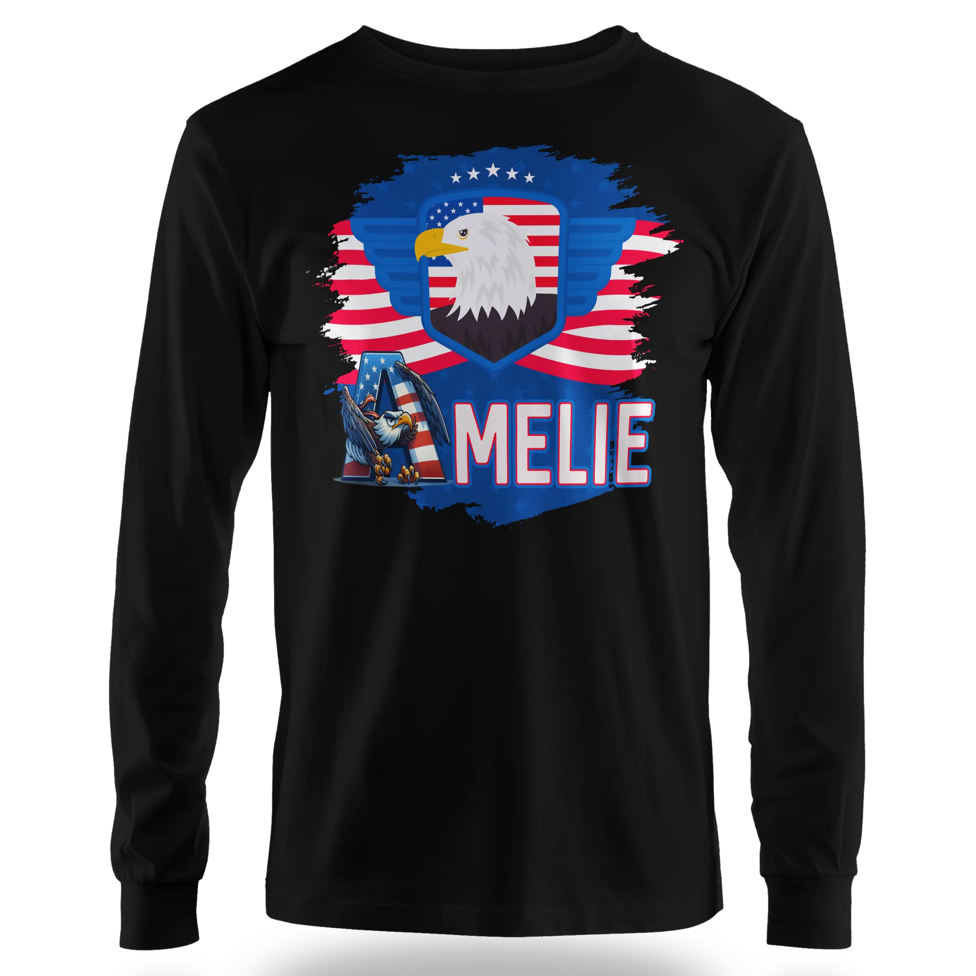 T-shirt personnalisé pour filles - Badge aigle et police d'écriture aigle avec drapeau américain - MiniLook