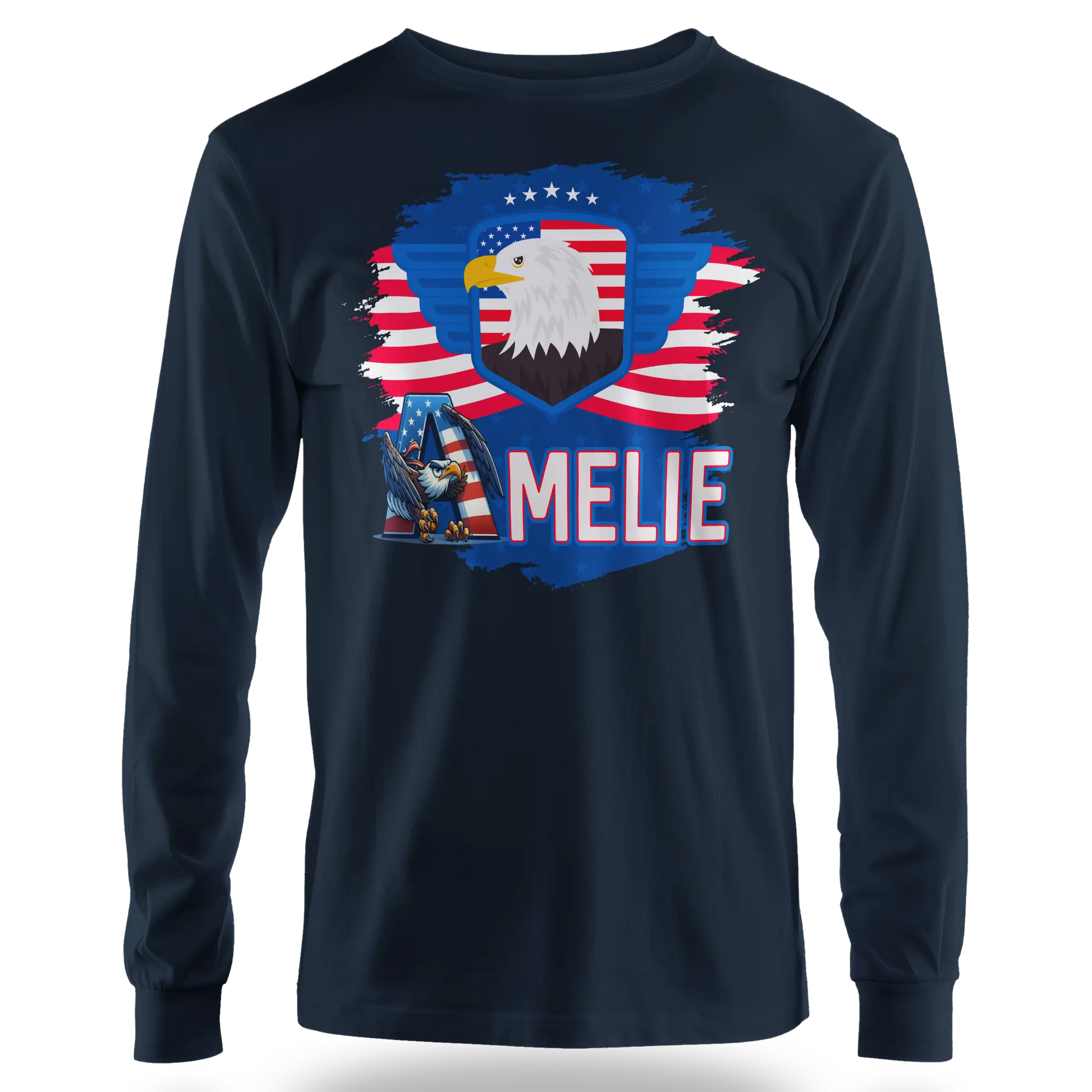 T-shirt personnalisé pour filles - Badge aigle et police d'écriture aigle avec drapeau américain - MiniLook