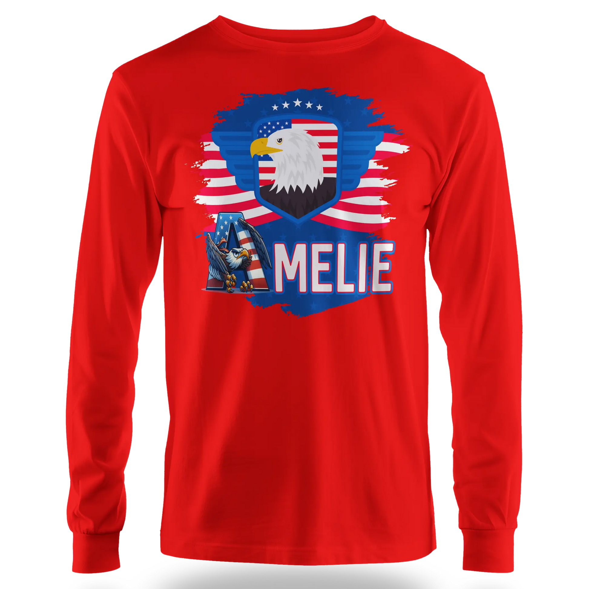 T-shirt personnalisé pour filles - Badge aigle et police d'écriture aigle avec drapeau américain - MiniLook