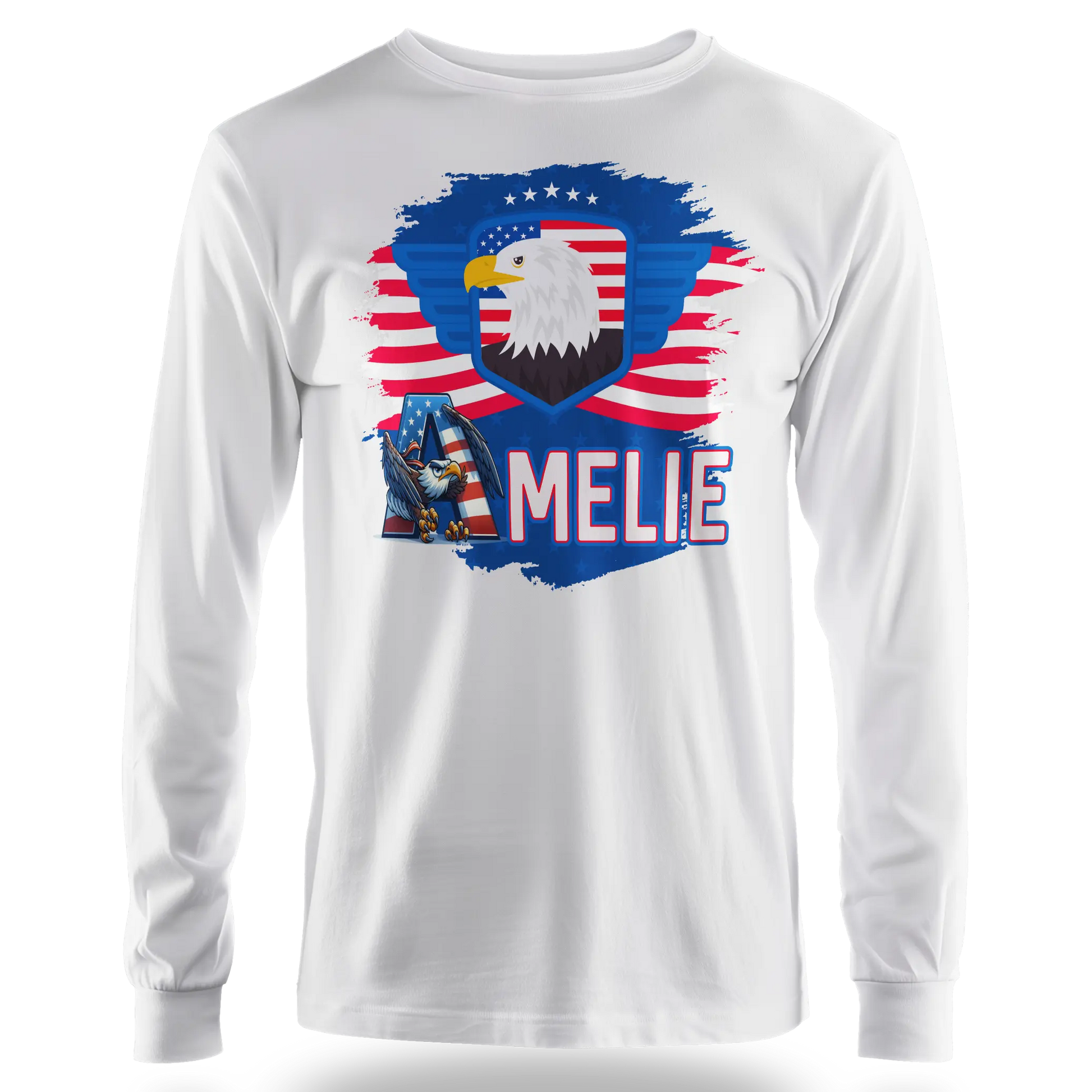 T-shirt personnalisé pour filles - Badge aigle et police d'écriture aigle avec drapeau américain - MiniLook