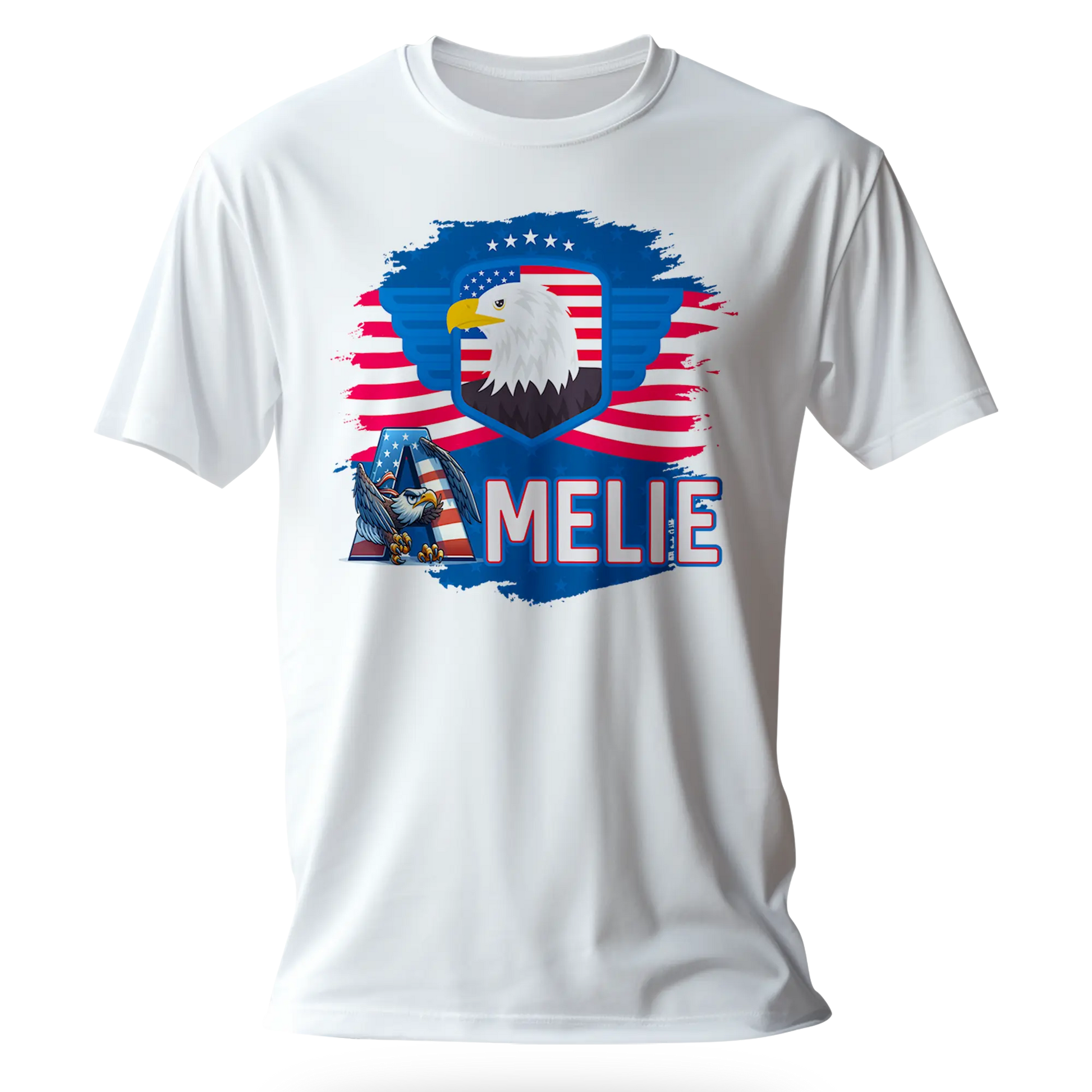 T-shirt personnalisé pour filles - Badge aigle et police d'écriture aigle avec drapeau américain - MiniLook