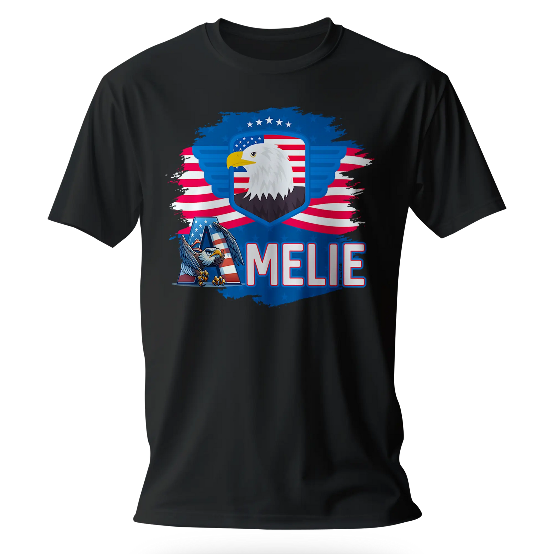 T-shirt personnalisé pour filles - Badge aigle et police d'écriture aigle avec drapeau américain - MiniLook