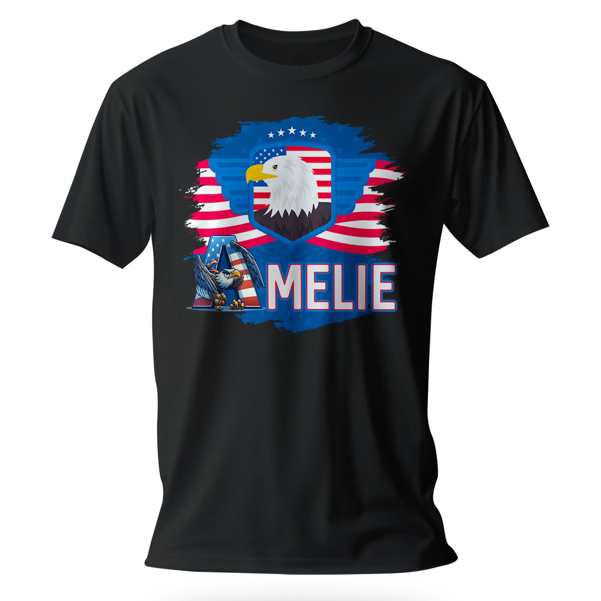 T-shirt personnalisé pour filles - Badge aigle et police d'écriture aigle avec drapeau américain - MiniLook