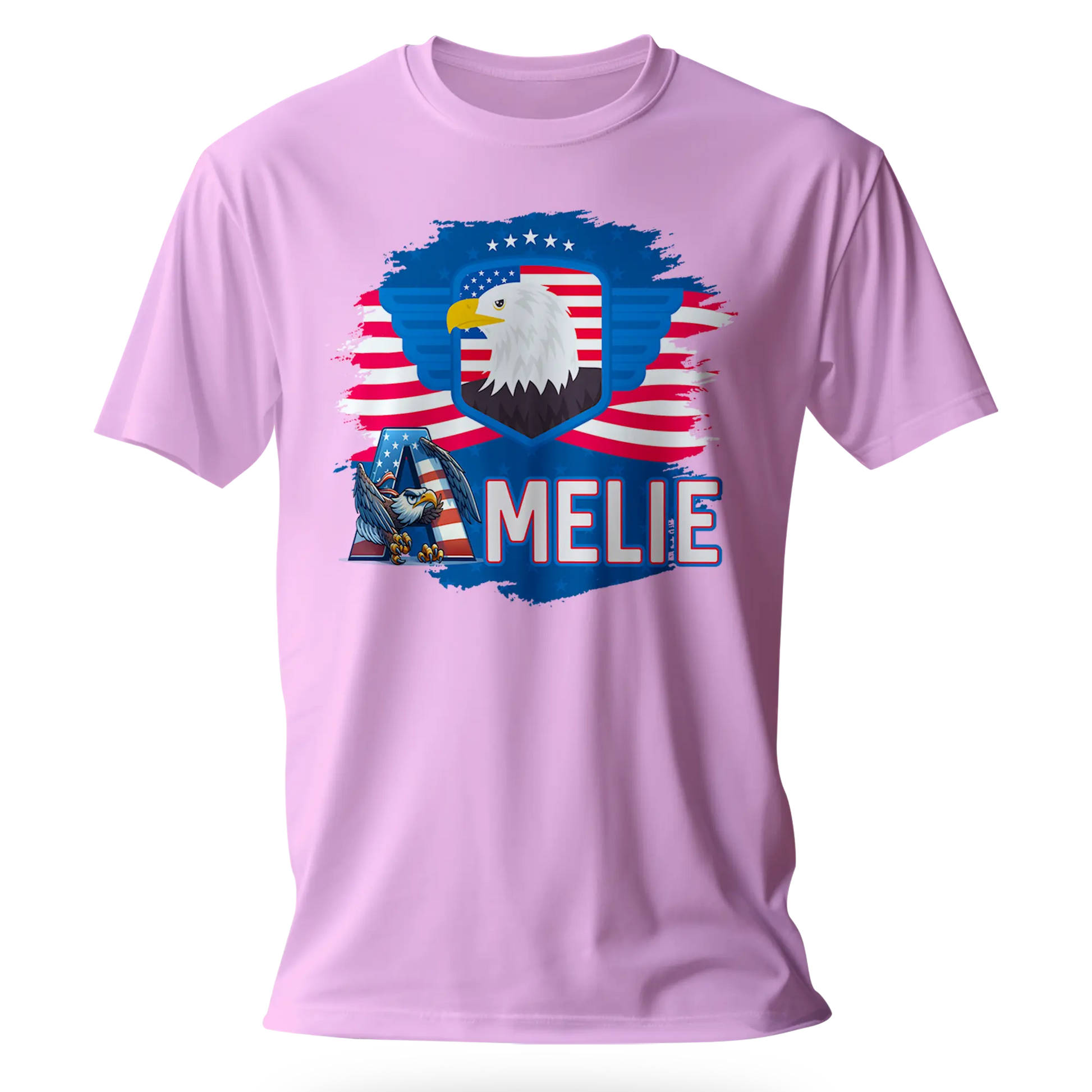 T-shirt personnalisé pour filles - Badge aigle et police d'écriture aigle avec drapeau américain - MiniLook