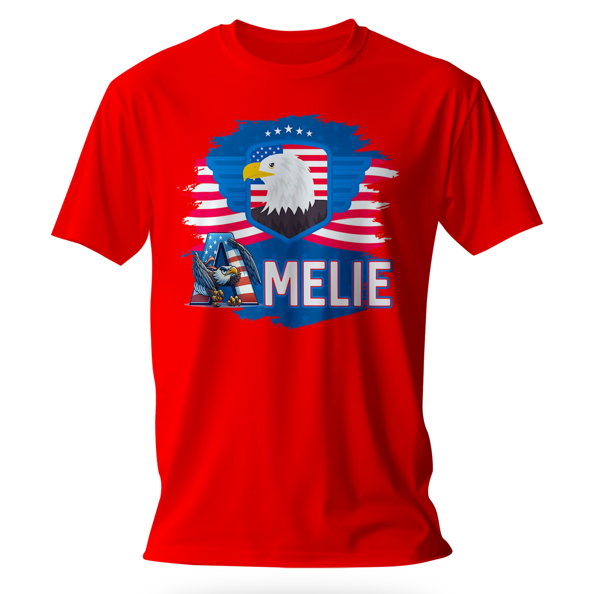 T-shirt personnalisé pour filles - Badge aigle et police d'écriture aigle avec drapeau américain - MiniLook