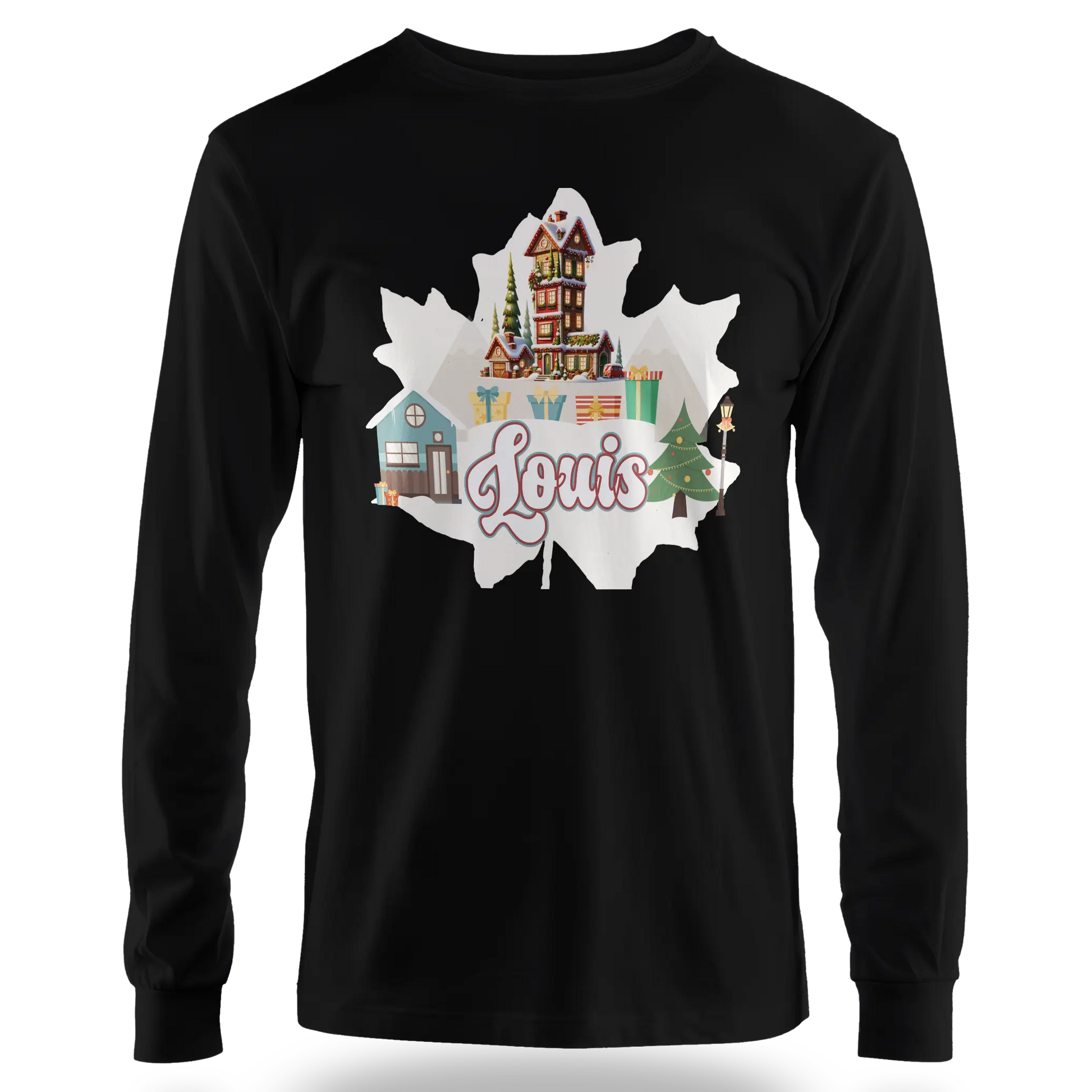 T-Shirt Personnalisé Cadeaux de Noël Maison de Noël avec Arbre Feuille d'Automne - Initiale & Prénom - MiniLook