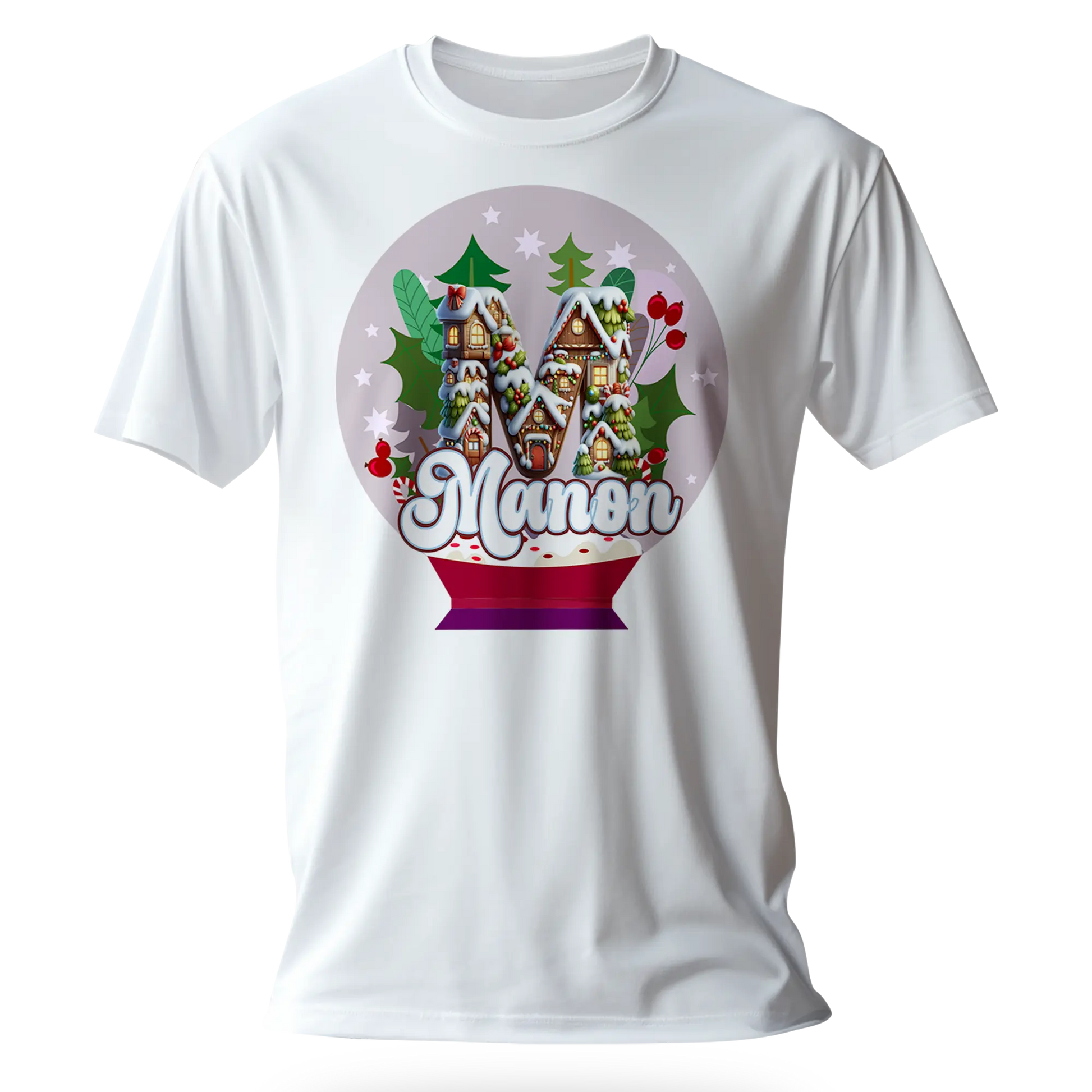 T-Shirt Personnalisé Maison de Noël dans un Design d'Ampoule - Initiale et Prénom - MiniLook