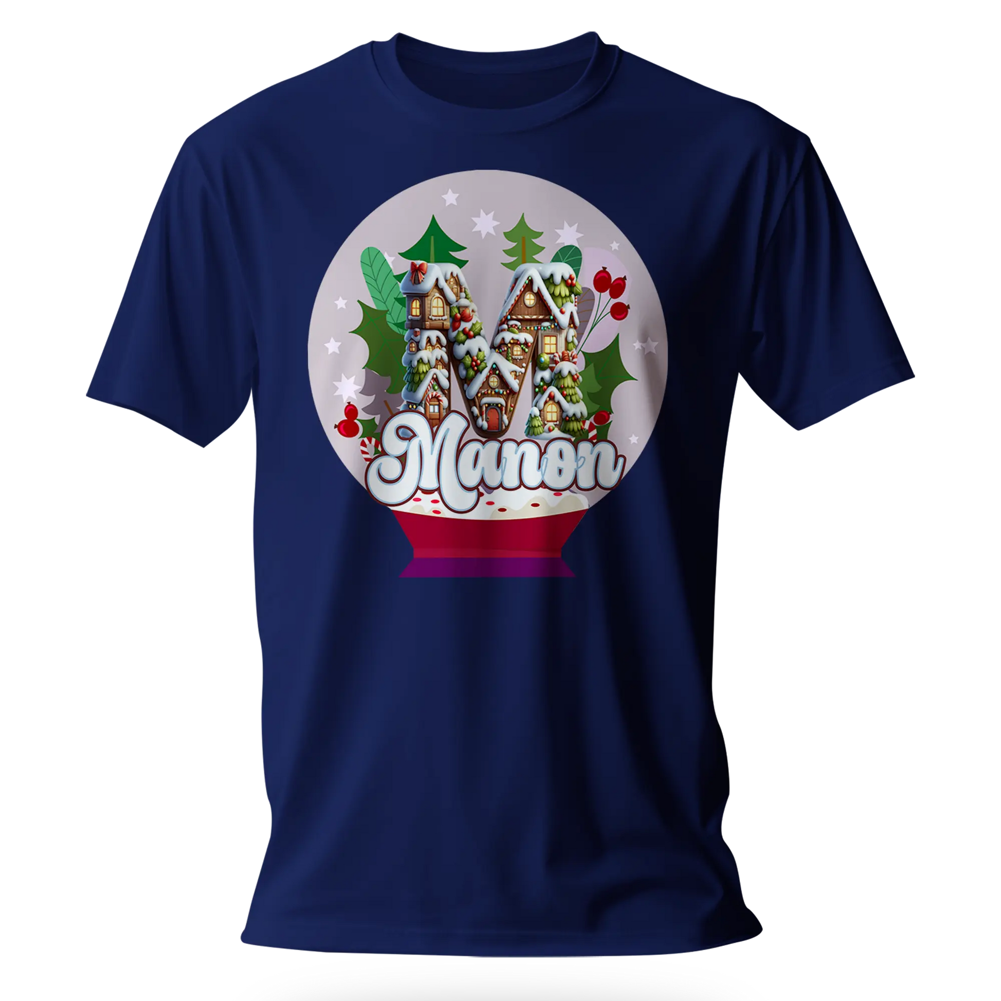 T-Shirt Personnalisé Maison de Noël dans un Design d'Ampoule - Initiale et Prénom - MiniLook