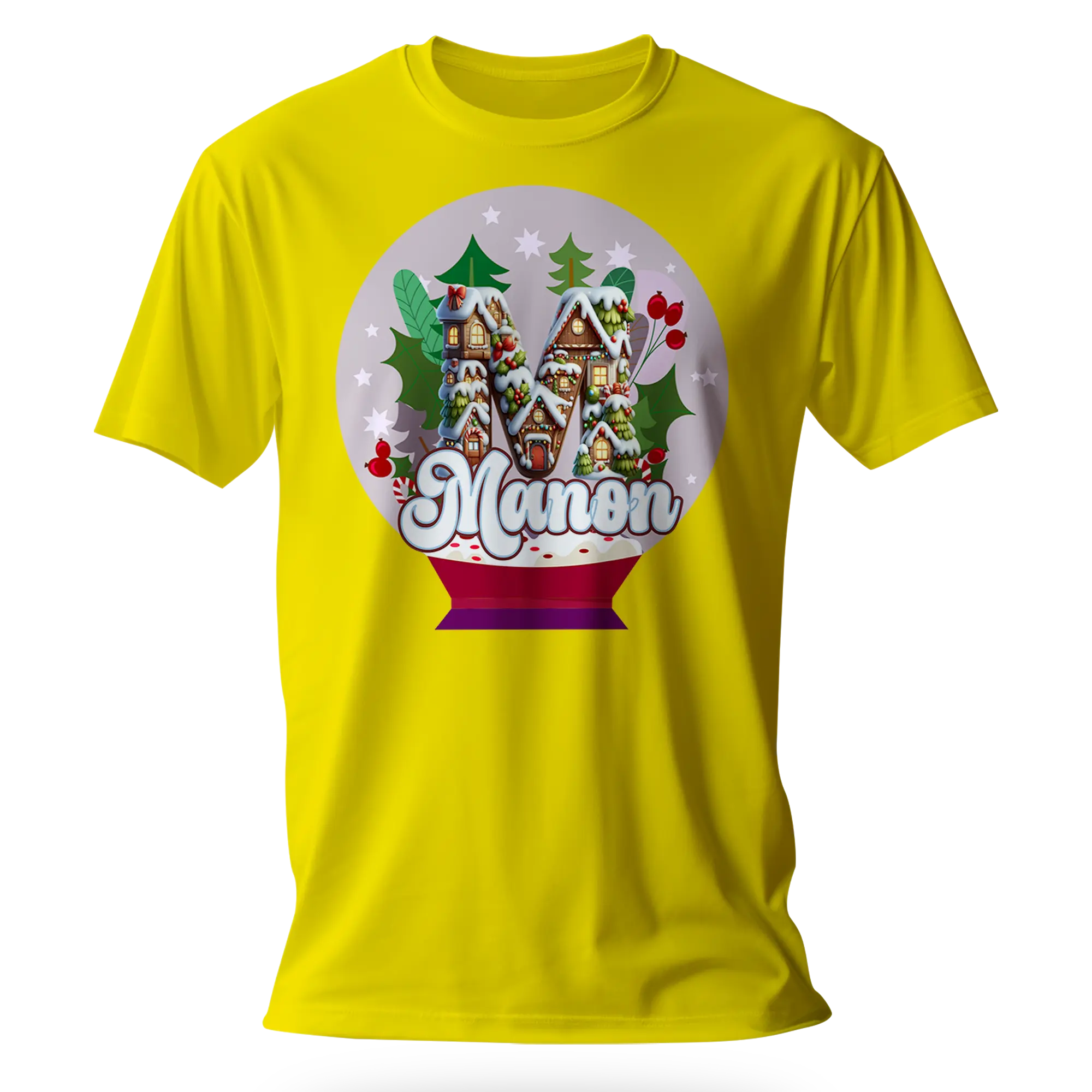 T-Shirt Personnalisé Maison de Noël dans un Design d'Ampoule - Initiale et Prénom - MiniLook