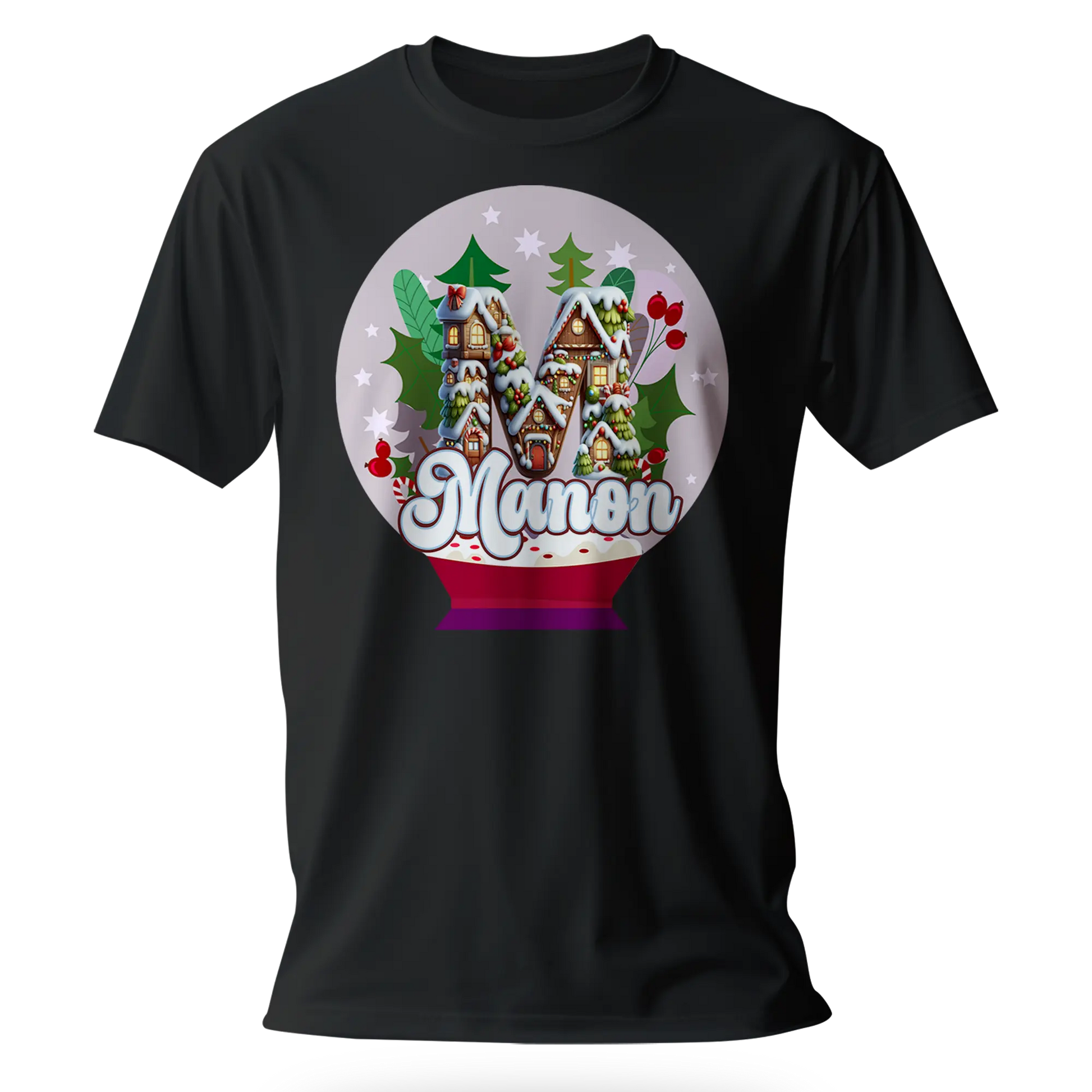 T-Shirt Personnalisé Maison de Noël dans un Design d'Ampoule - Initiale et Prénom - MiniLook