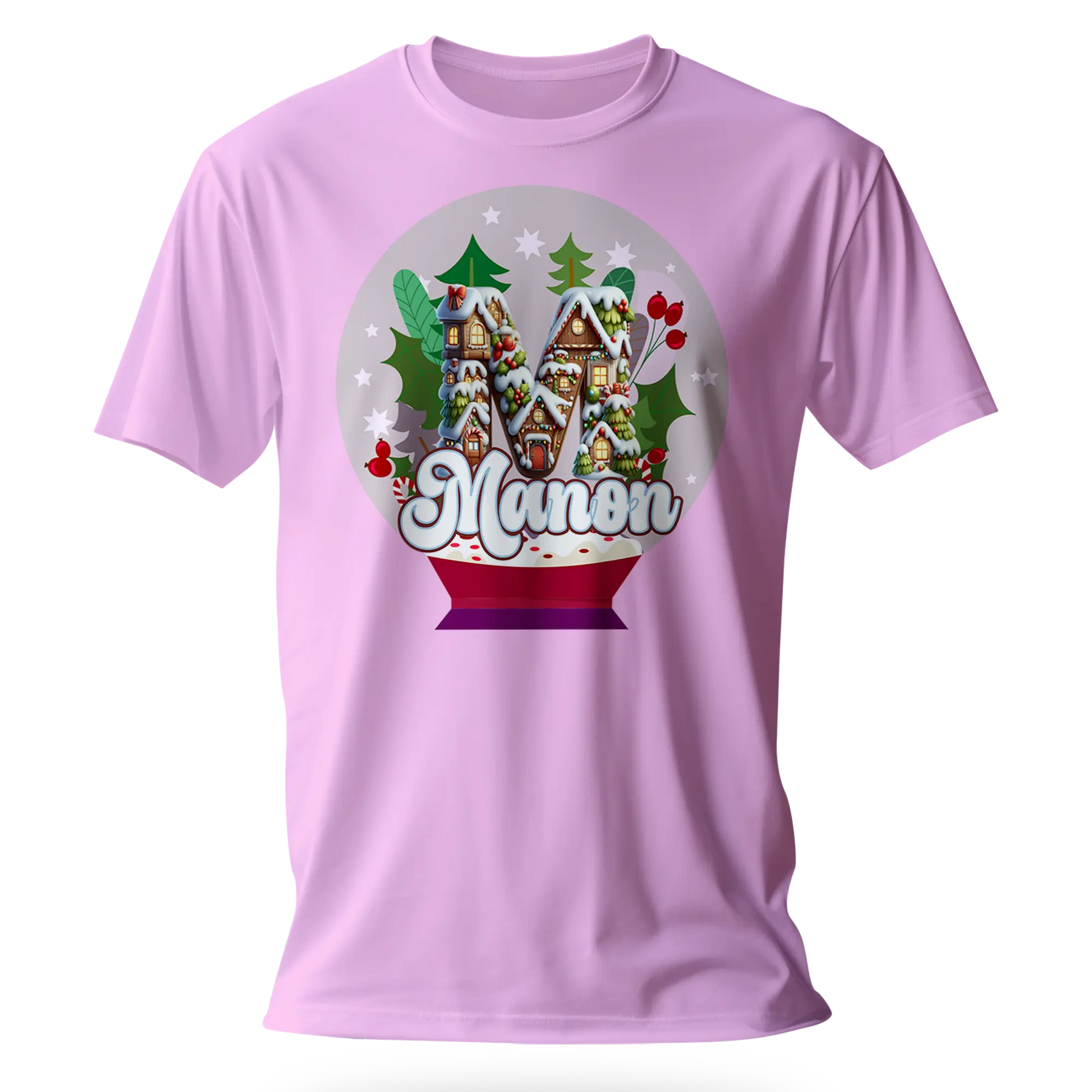 T-Shirt Personnalisé Maison de Noël dans un Design d'Ampoule - Initiale et Prénom - MiniLook