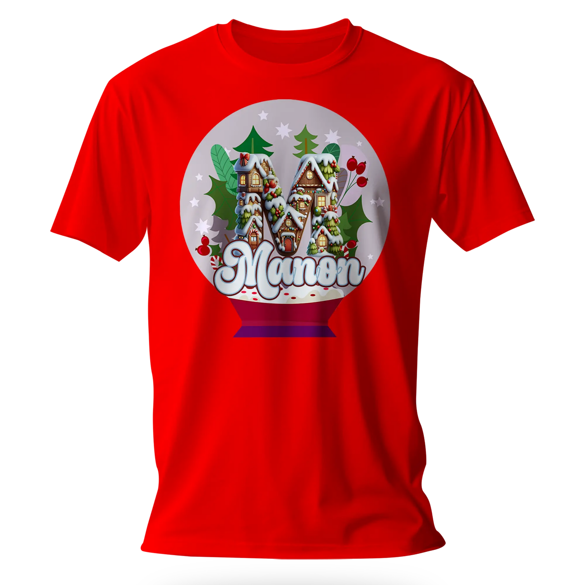 T-Shirt Personnalisé Maison de Noël dans un Design d'Ampoule - Initiale et Prénom - MiniLook