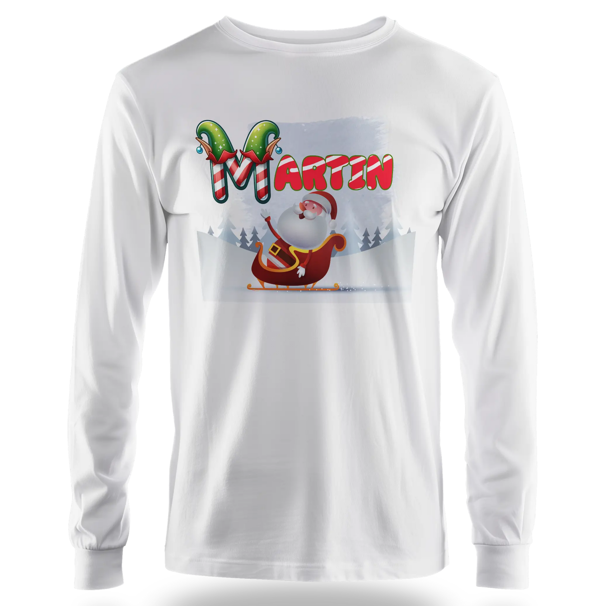 T-Shirt Personnalisé Motif Traîneau du Père Noël et Forêt de Neige - Prénom-MiniLook