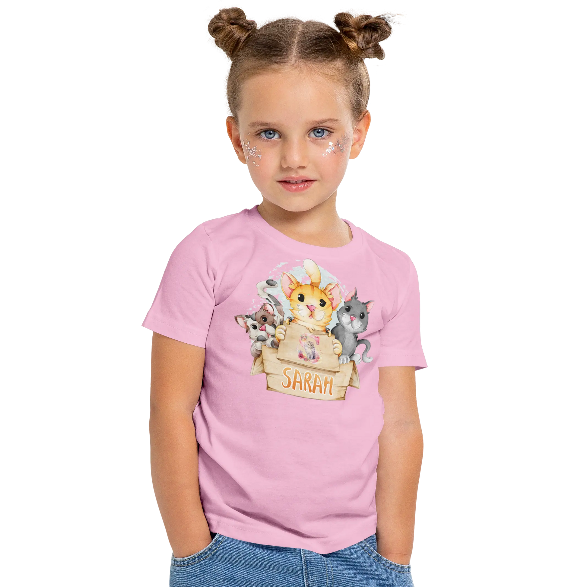 T-Shirt Personnalisé Pour Fille - Prénom et Initiale - Motif 3 Chats dans une Boîte - MiniLook