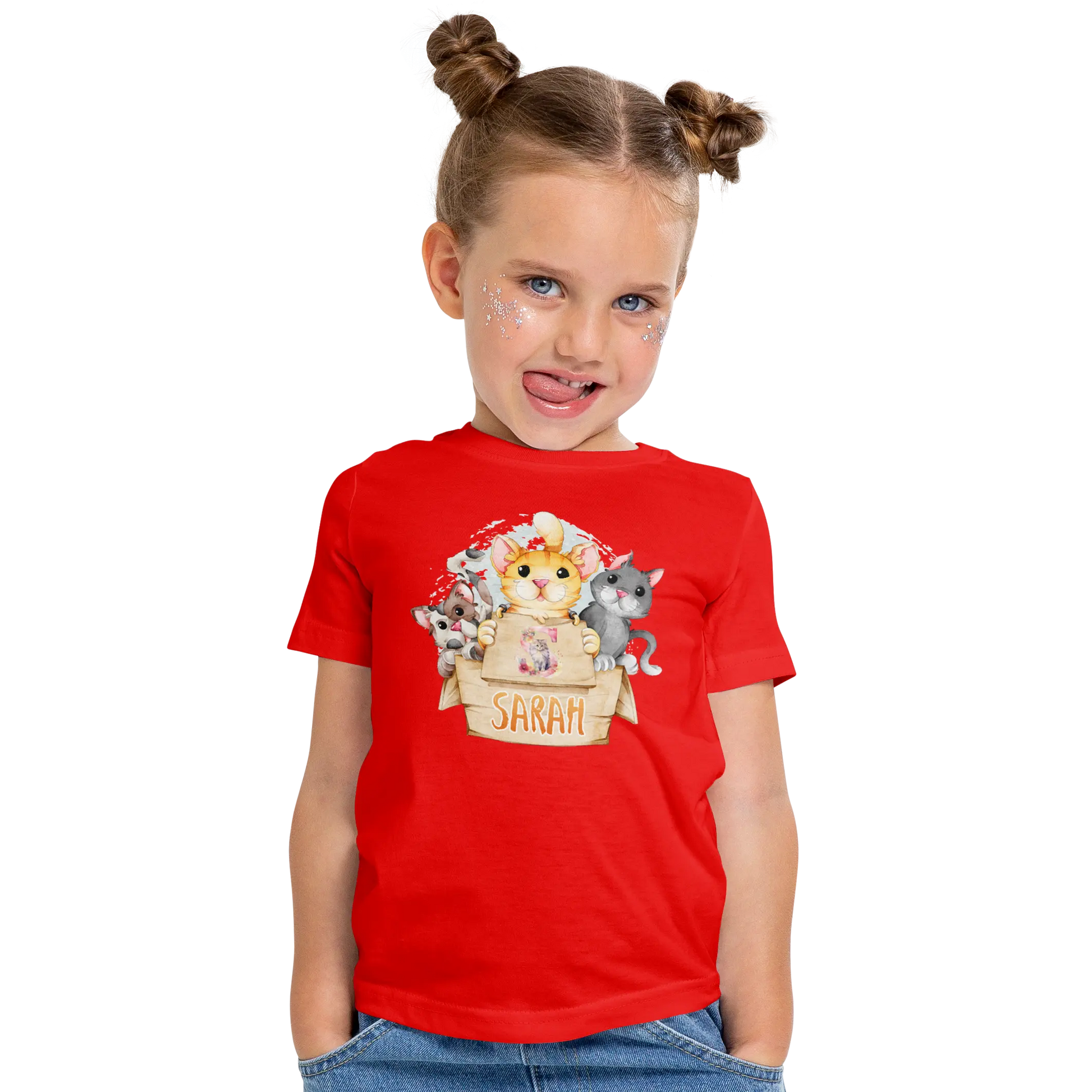 T-Shirt Personnalisé Pour Fille - Prénom et Initiale - Motif 3 Chats dans une Boîte - MiniLook