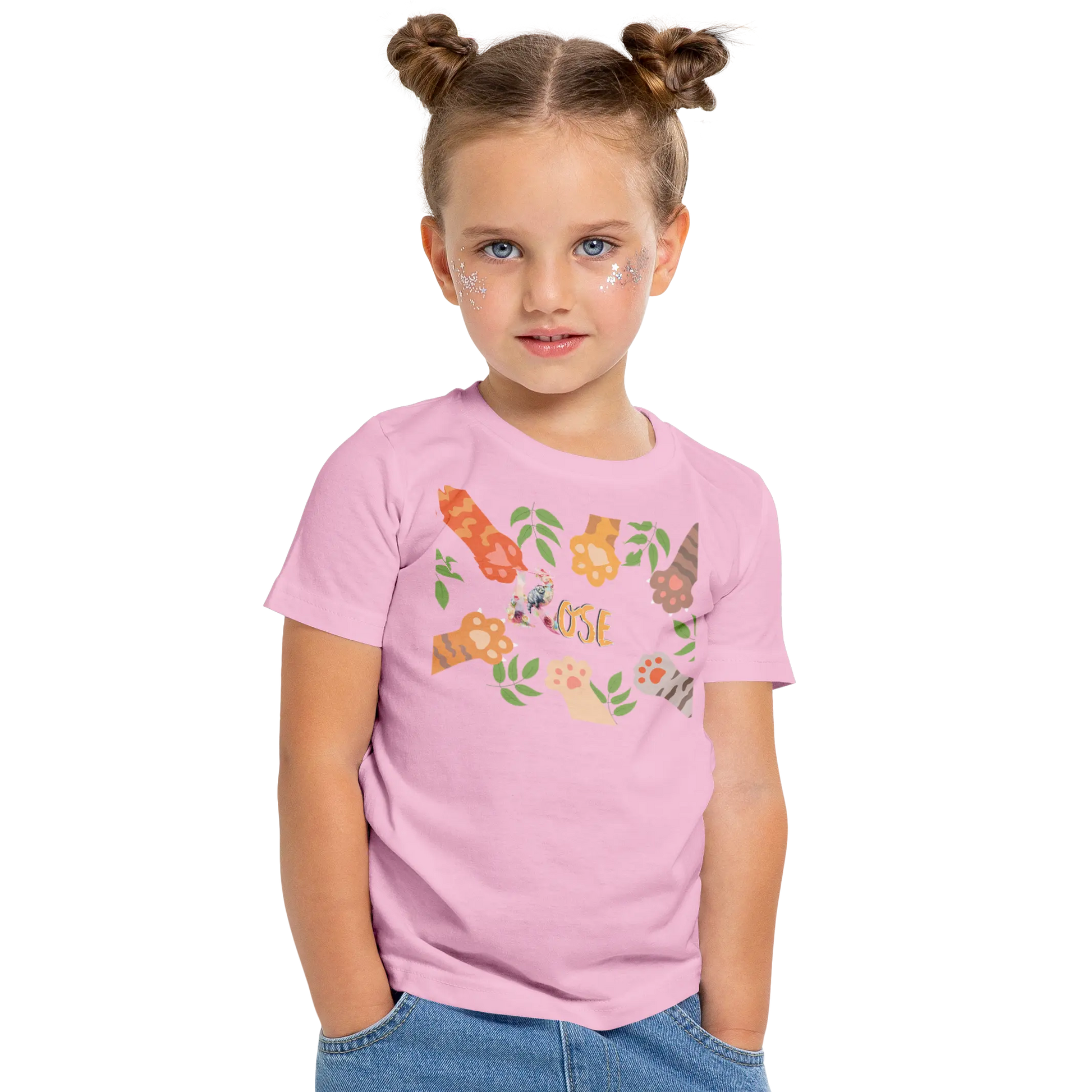 T-Shirt Prénom Personnalisé Pour Fille - Motif Patte de Chat & Feuilles - MiniLook