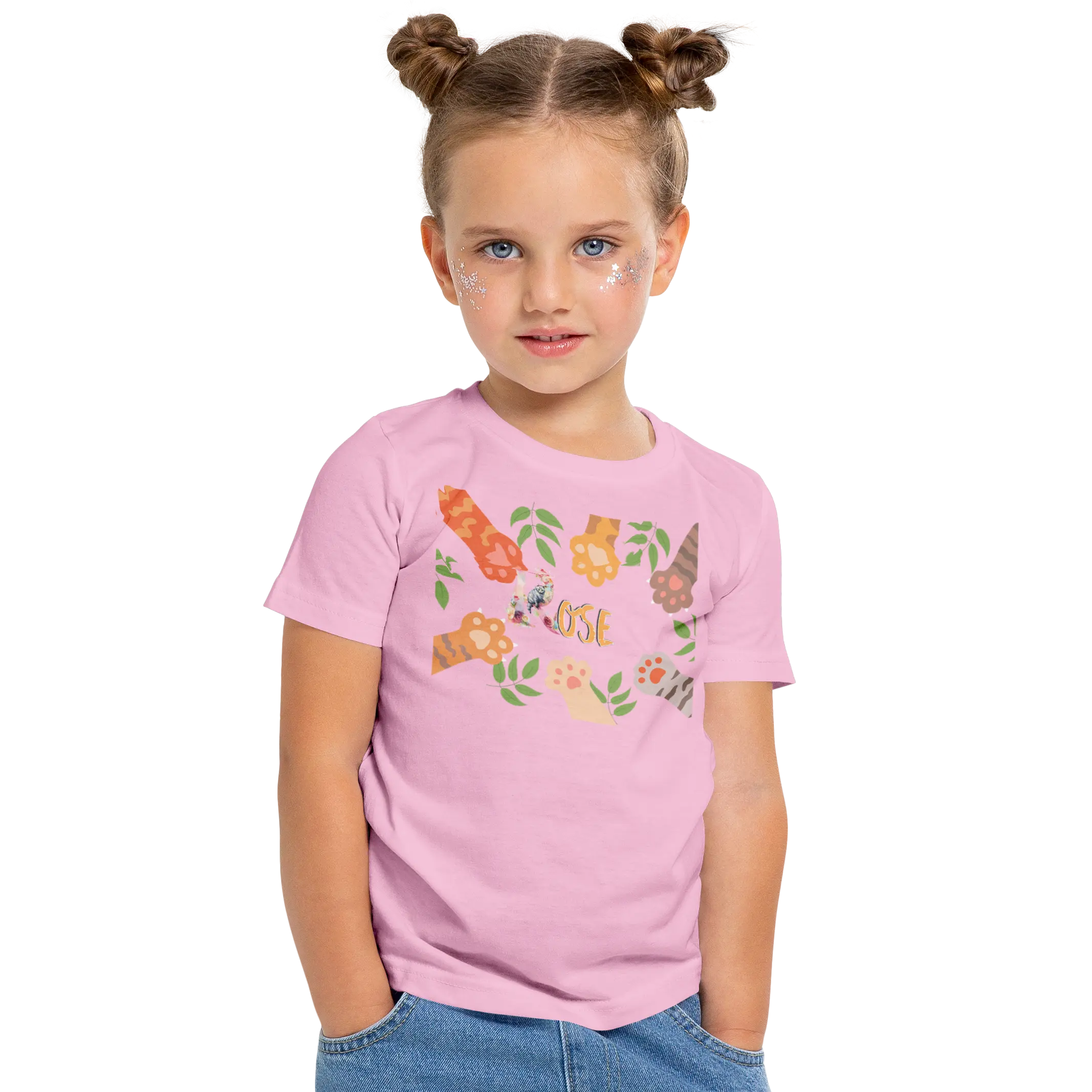 T-Shirt Prénom Personnalisé Pour Fille - Motif Patte de Chat & Feuilles - MiniLook