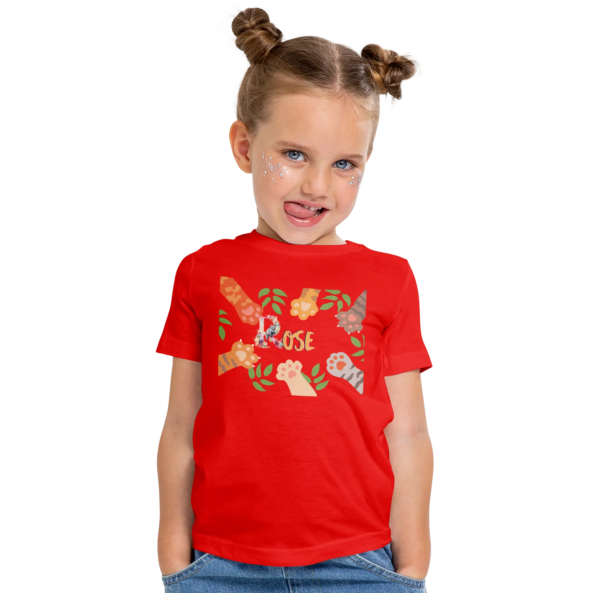 T-Shirt Prénom Personnalisé Pour Fille - Motif Patte de Chat & Feuilles - MiniLook