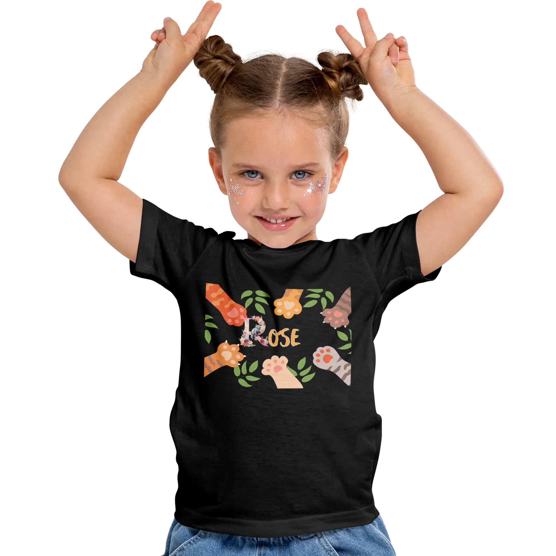 T-Shirt Prénom Personnalisé Pour Fille - Motif Patte de Chat & Feuilles - MiniLook