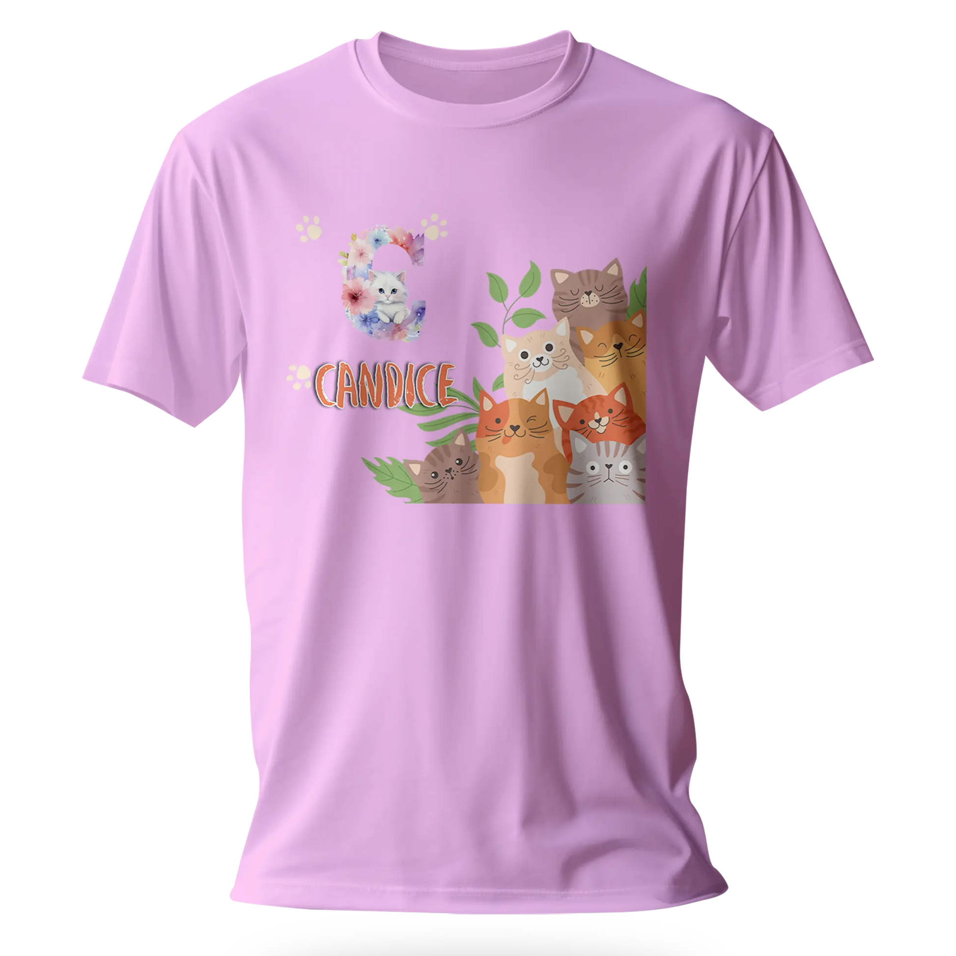 T-shirt personnalisé avec prénom et initiale - Motif famille de chats et pattes pour Fille - MiniLook