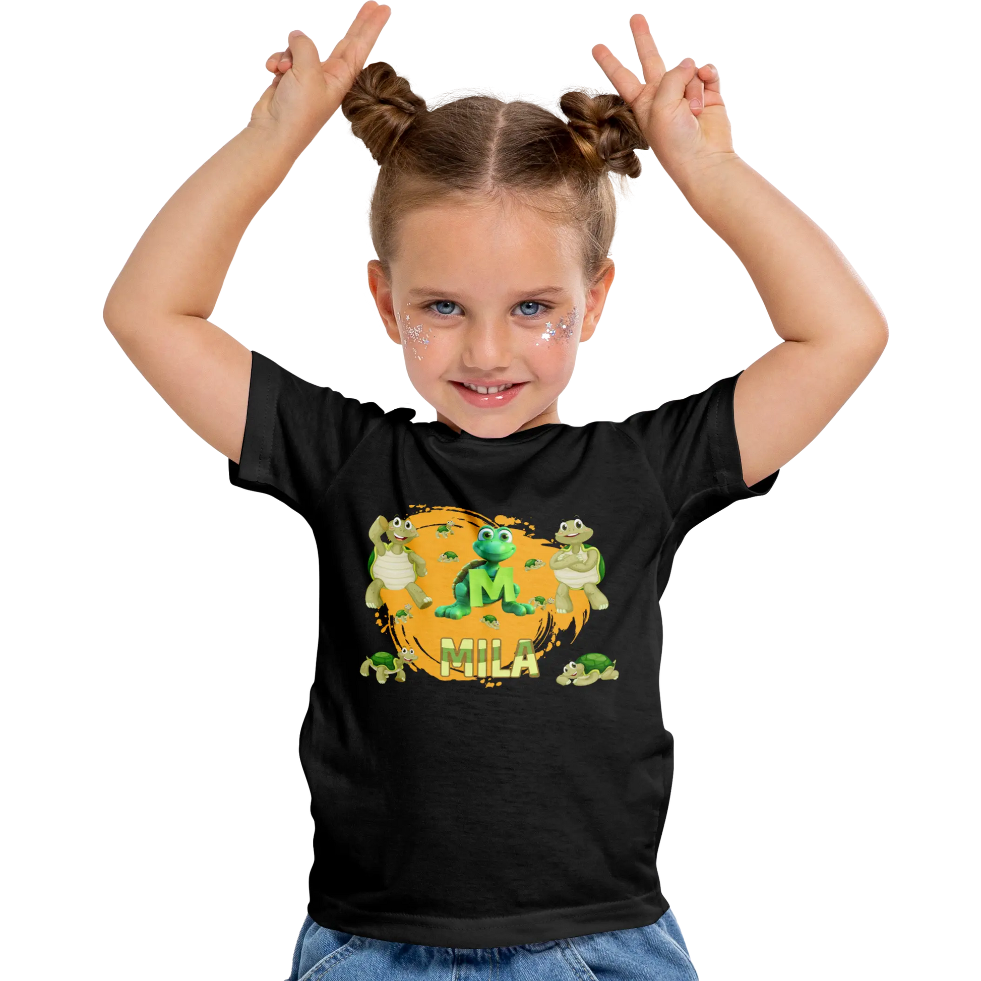 T-shirt personnalisé motif tortue debout pour Fille - prénom et initiale - MiniLook