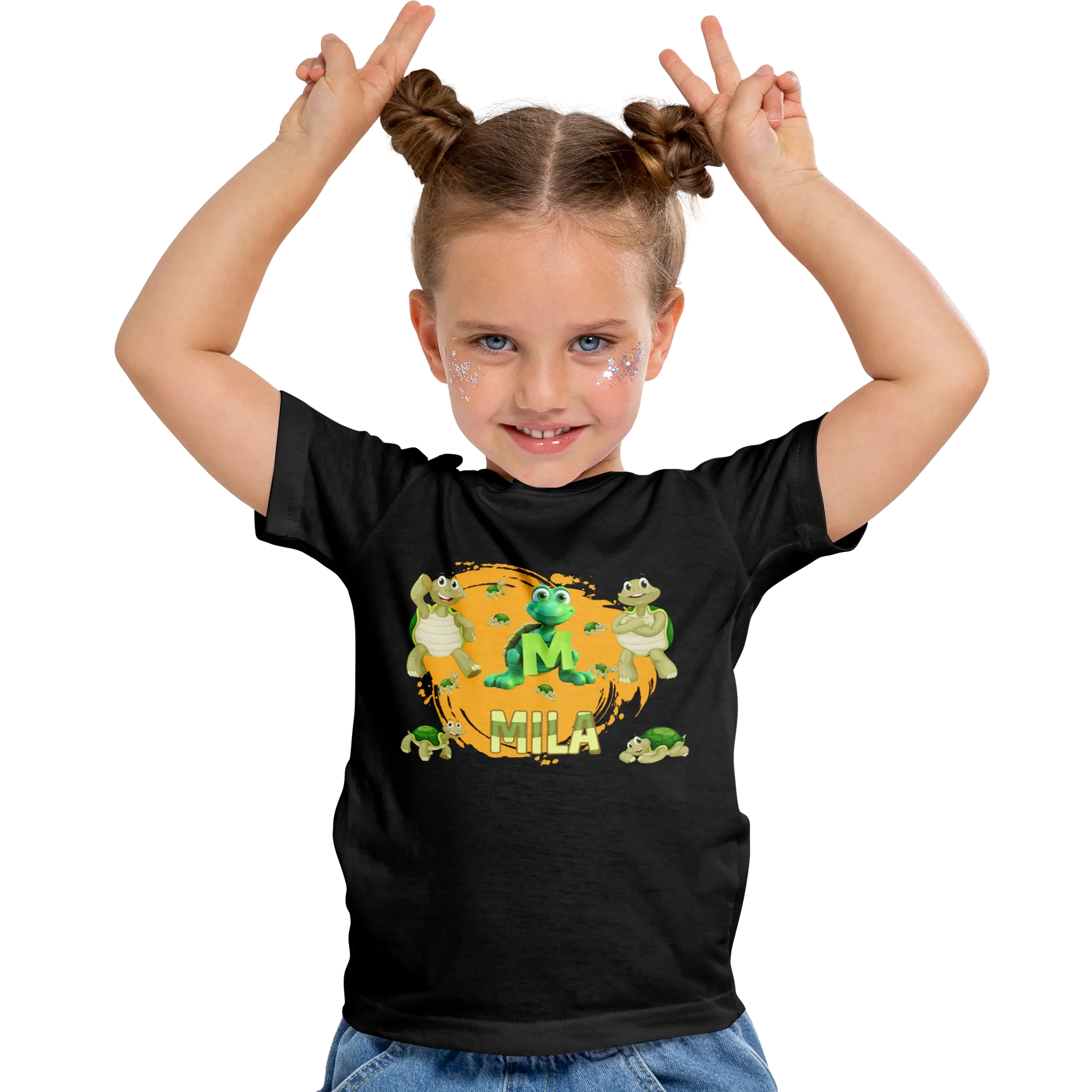 T-shirt personnalisé motif tortue debout pour Fille - prénom et initiale - MiniLook