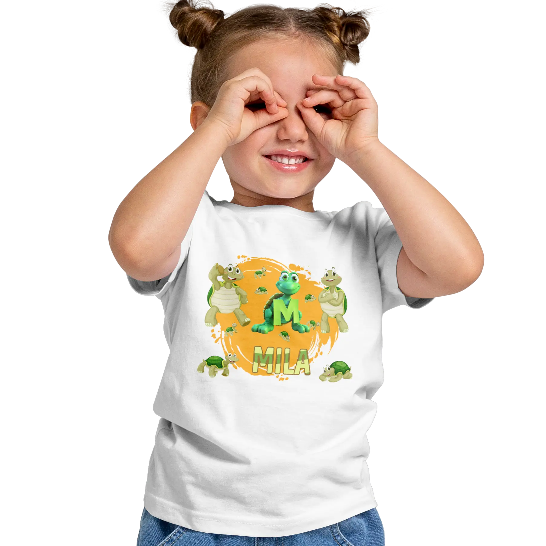 T-shirt personnalisé motif tortue debout pour Fille - prénom et initiale - MiniLook