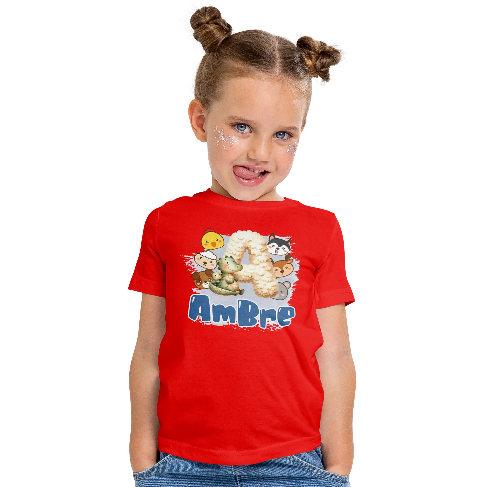 T-Shirt Personnalisé Bébé & Maman Animaux Visages d'animaux Pour Filles - Initiale & Prénom-MiniLook