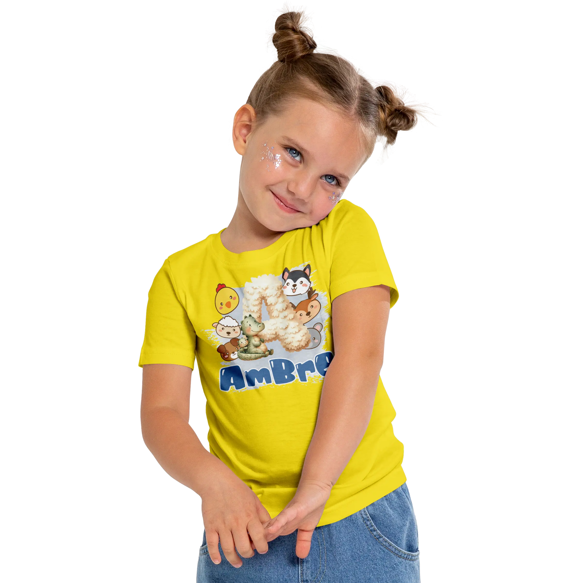 T-Shirt Personnalisé Bébé & Maman Animaux Visages d'animaux Pour Filles - Initiale & Prénom - MiniLook