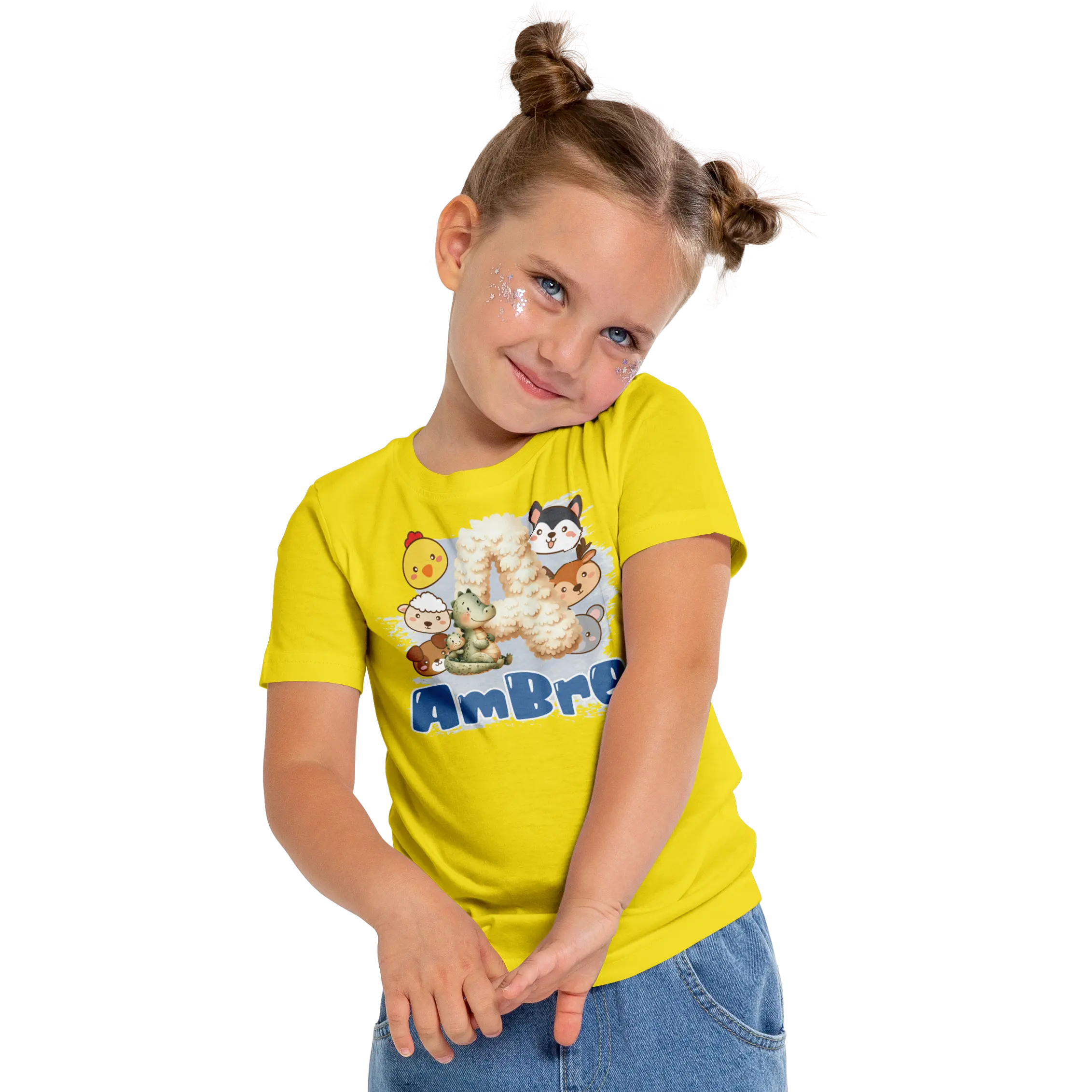 T-Shirt Personnalisé Bébé & Maman Animaux Visages d'animaux Pour Filles - Initiale & Prénom - MiniLook