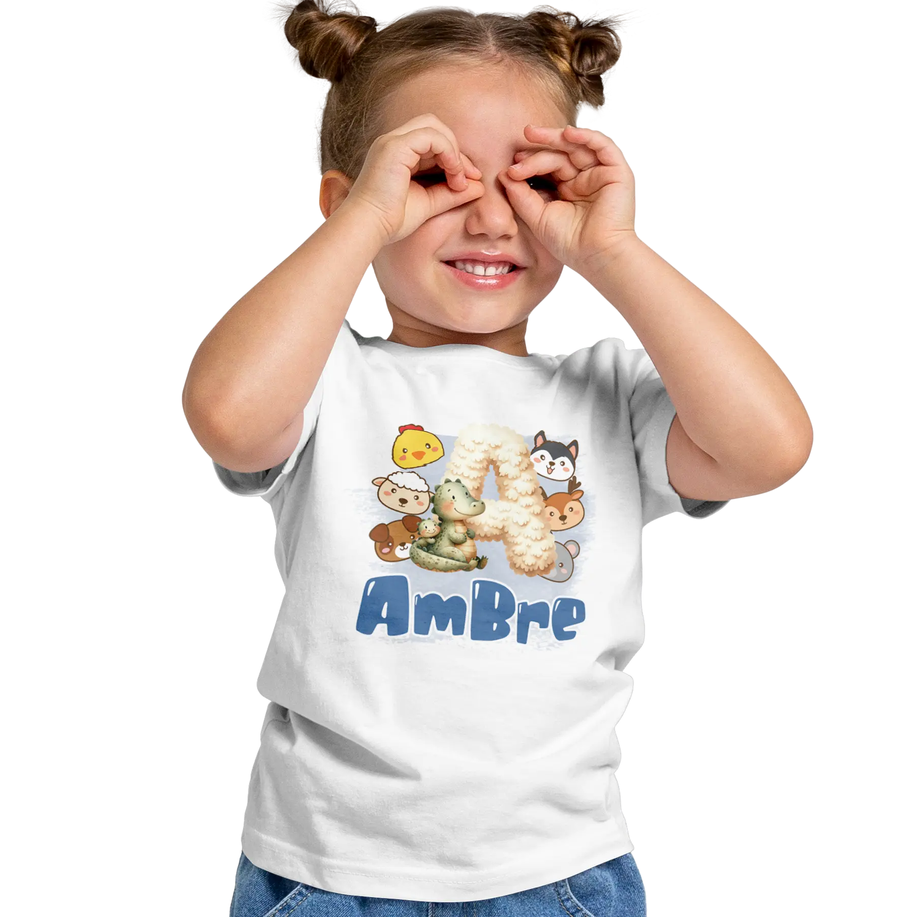 T-Shirt Personnalisé Bébé & Maman Animaux Visages d'animaux Pour Filles - Initiale & Prénom - MiniLook