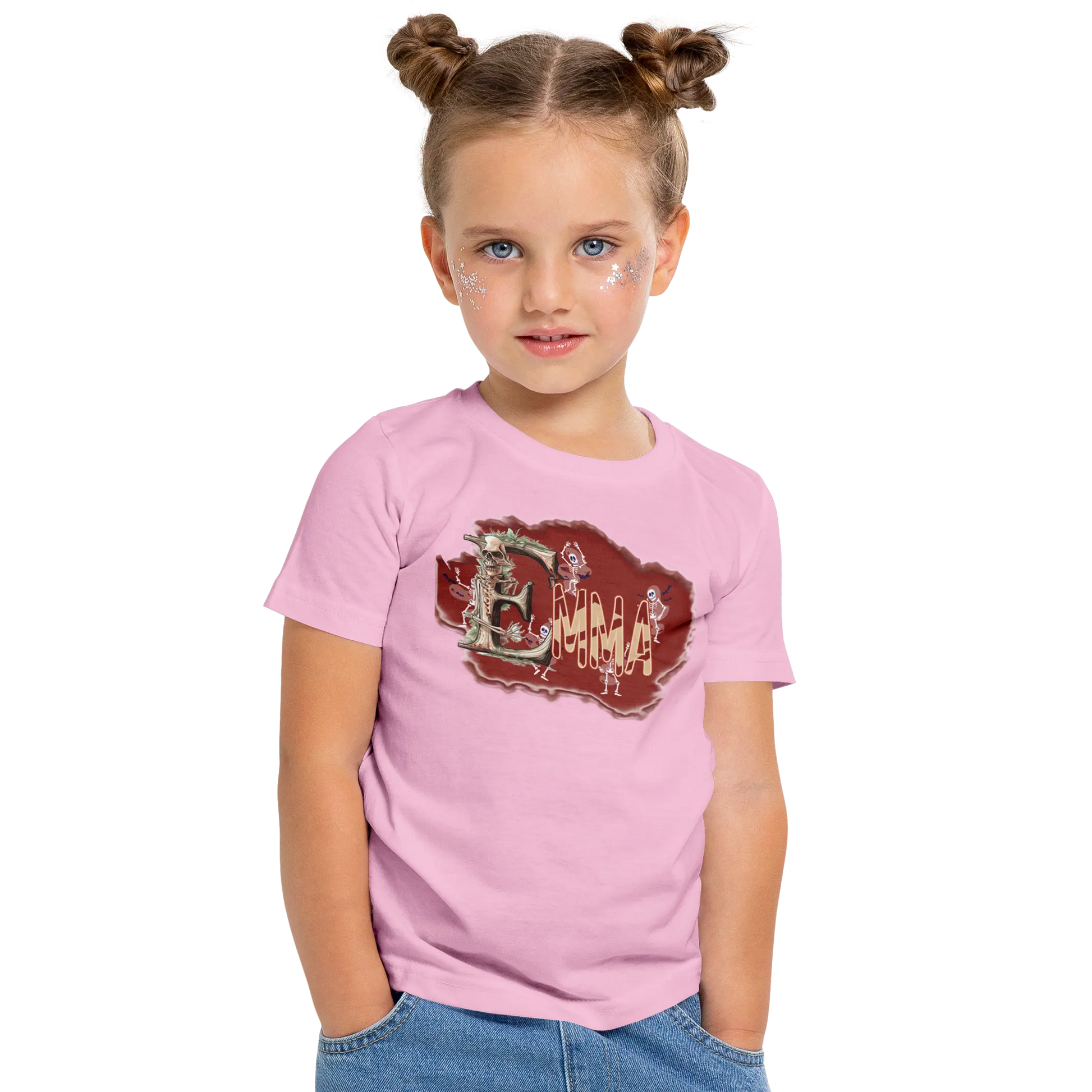 T-shirt personnalisé pour fille - Motif squelette dansant et éclaboussures de sang Prénom - MiniLook