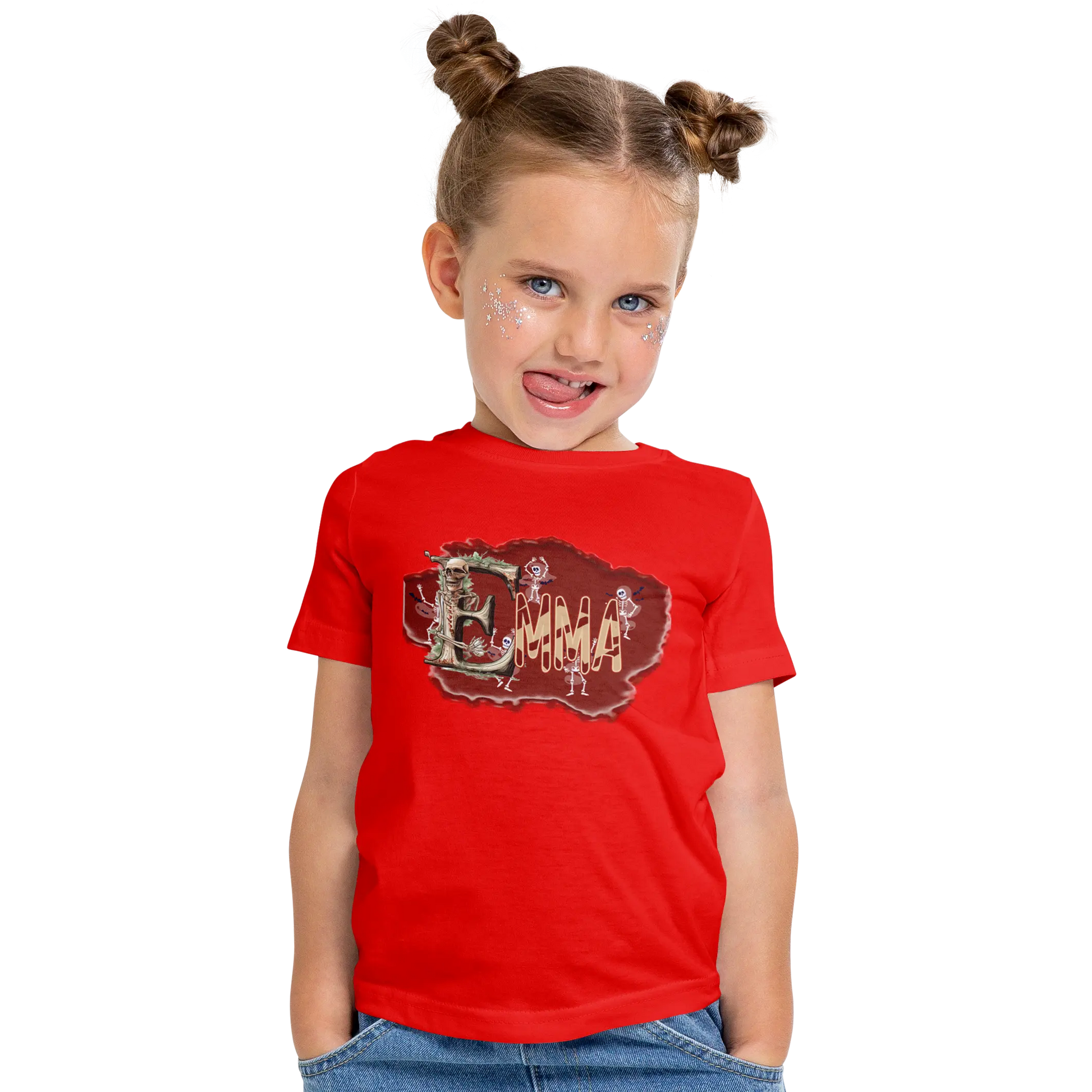 T-shirt personnalisé pour fille - Motif squelette dansant et éclaboussures de sang Prénom - MiniLook