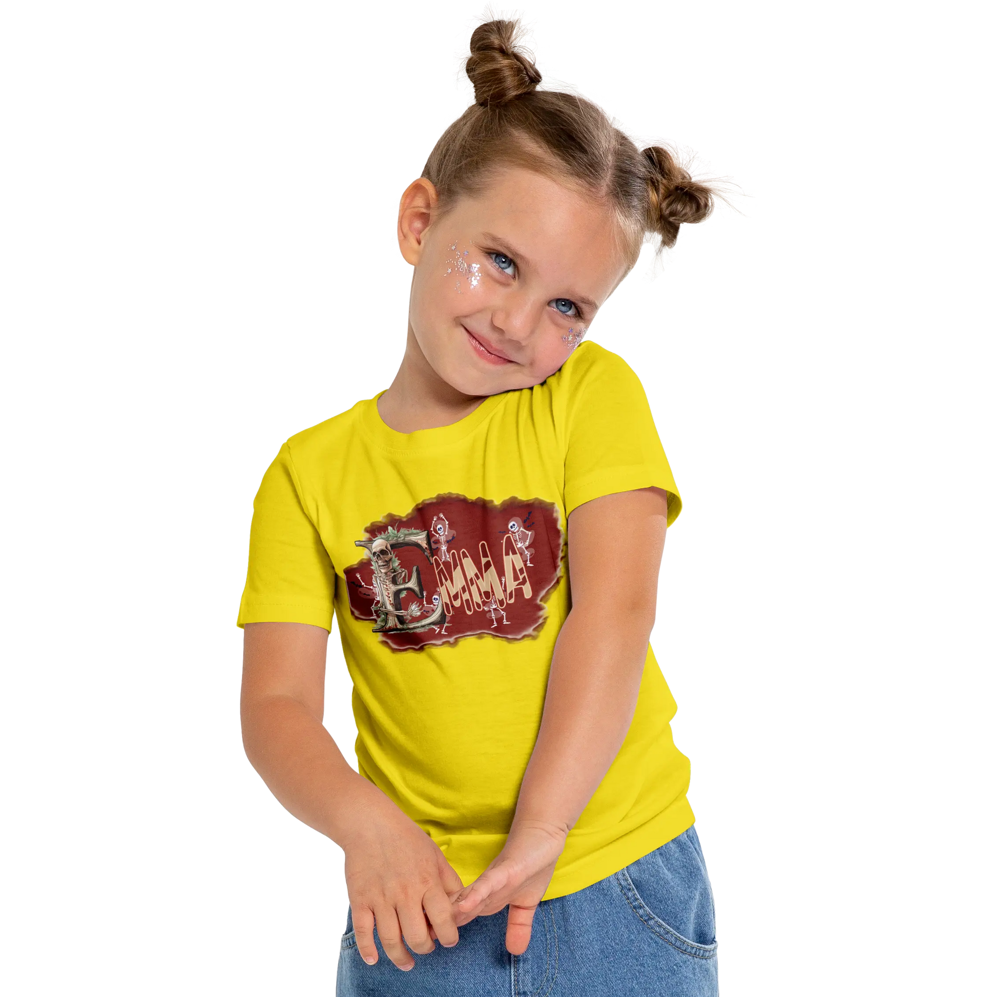 T-shirt personnalisé pour fille - Motif squelette dansant et éclaboussures de sang Prénom - MiniLook