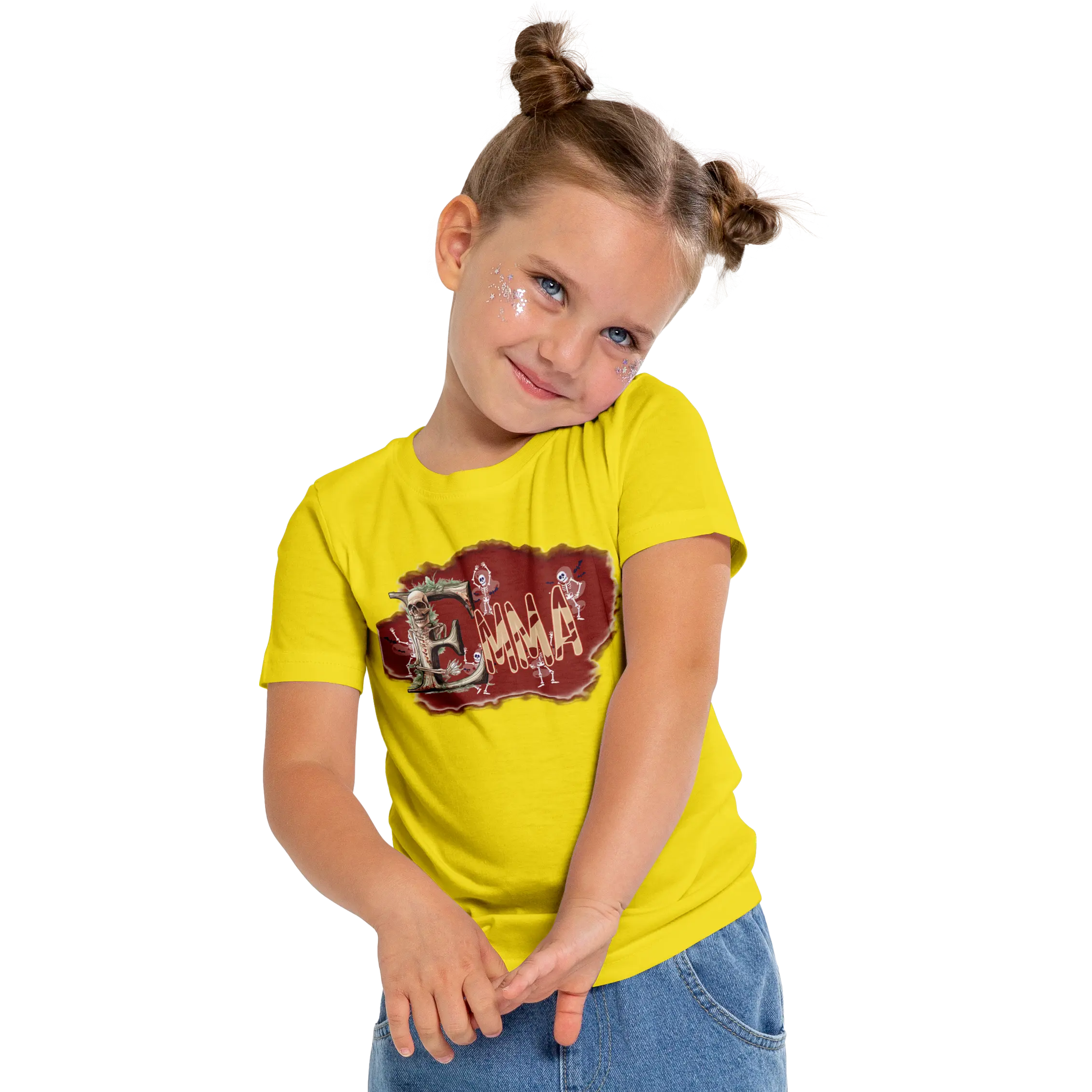 T-shirt personnalisé pour fille - Motif squelette dansant et éclaboussures de sang Prénom - MiniLook