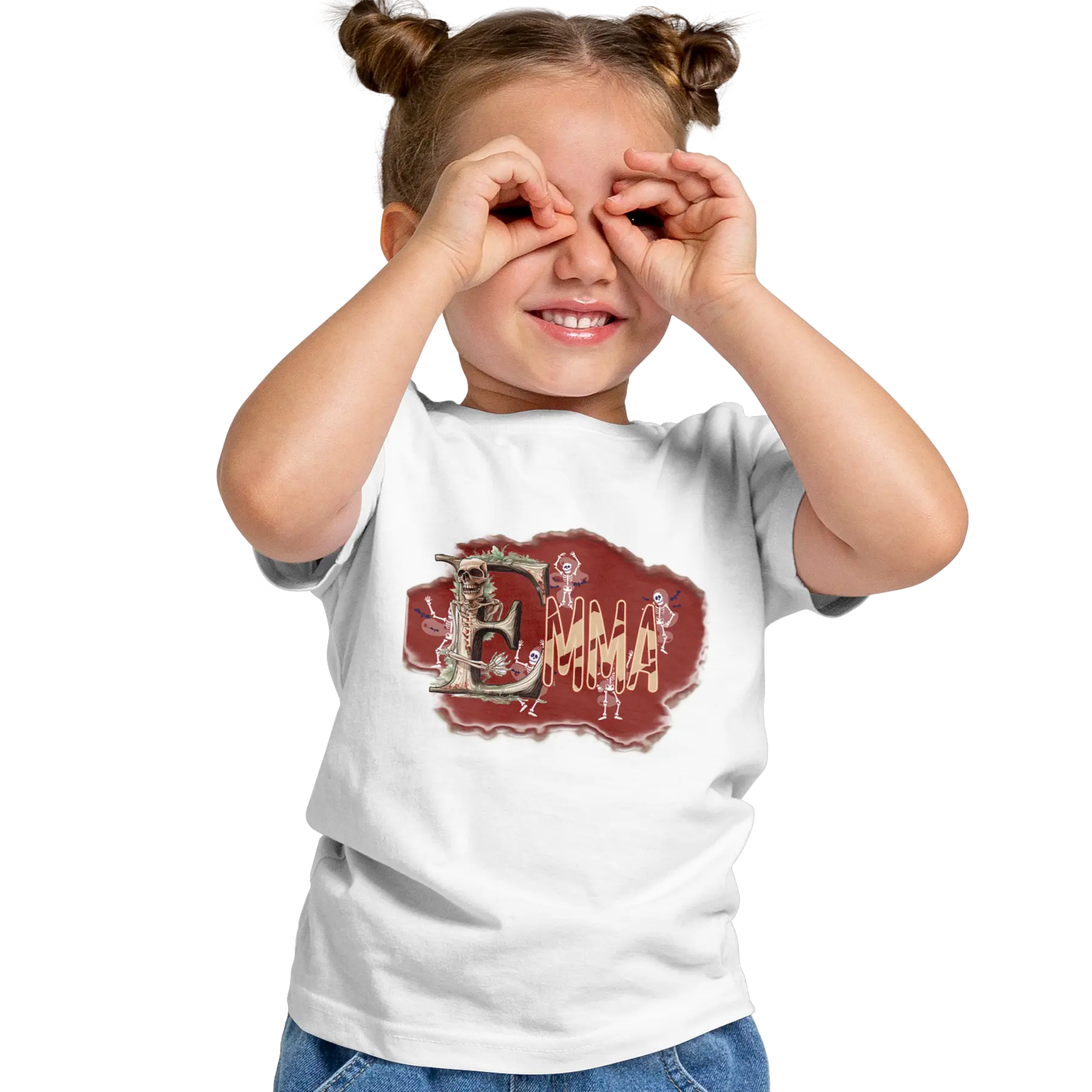 T-shirt personnalisé pour fille - Motif squelette dansant et éclaboussures de sang Prénom - MiniLook