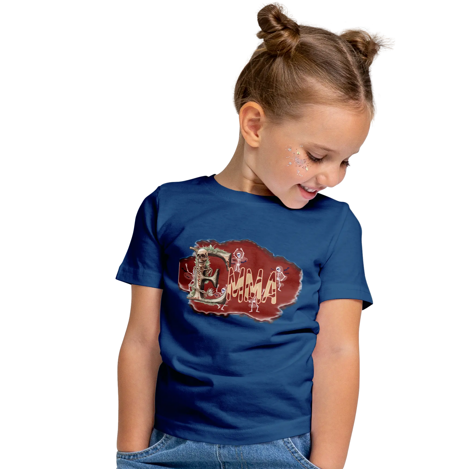 T-shirt personnalisé pour fille - Motif squelette dansant et éclaboussures de sang Prénom - MiniLook