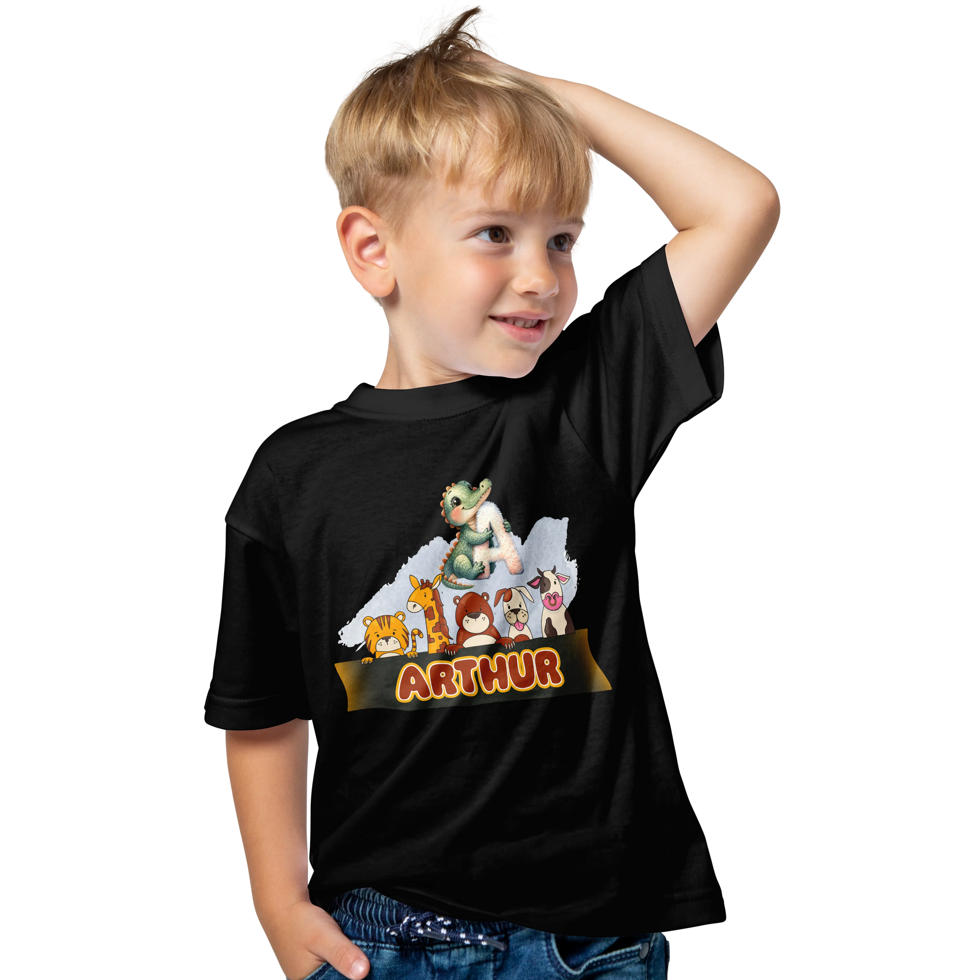 T-shirt personnalisé pour bébé avec nom d'animal pour garçon - Initiale et prénom - MiniLook