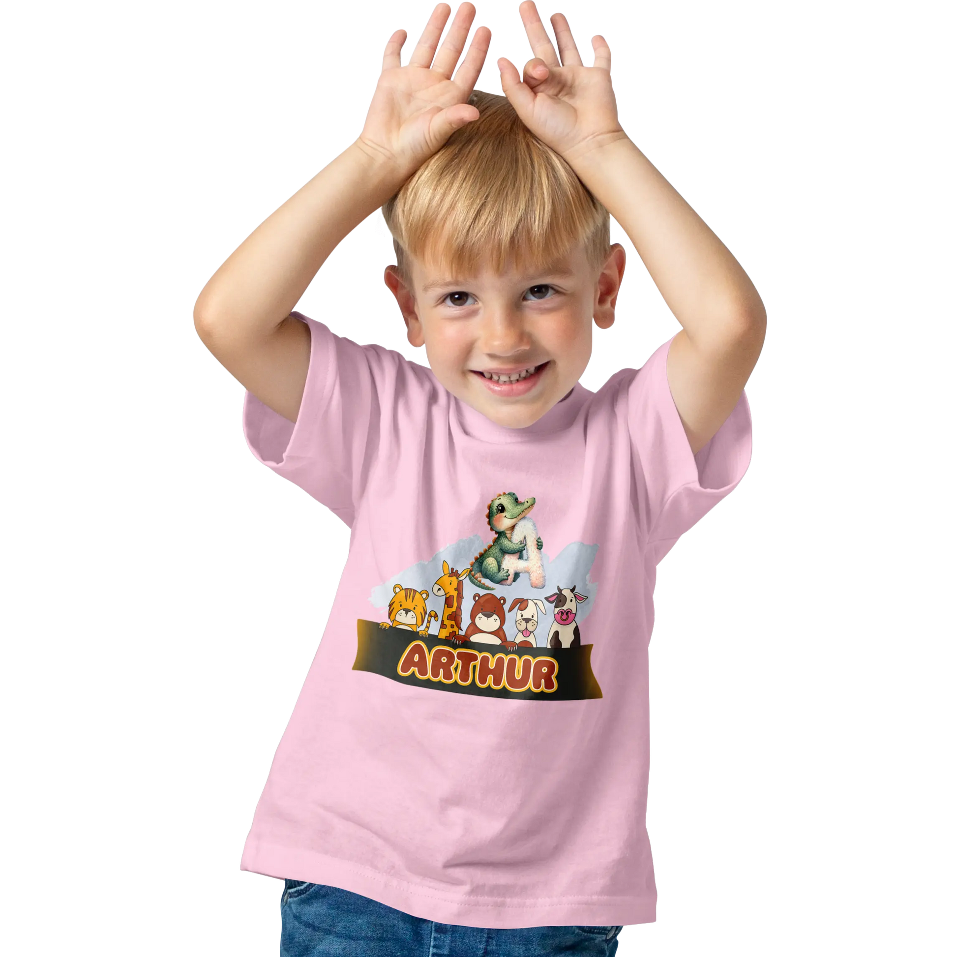 T-shirt personnalisé pour bébé avec nom d'animal pour garçon - Initiale et prénom - MiniLook