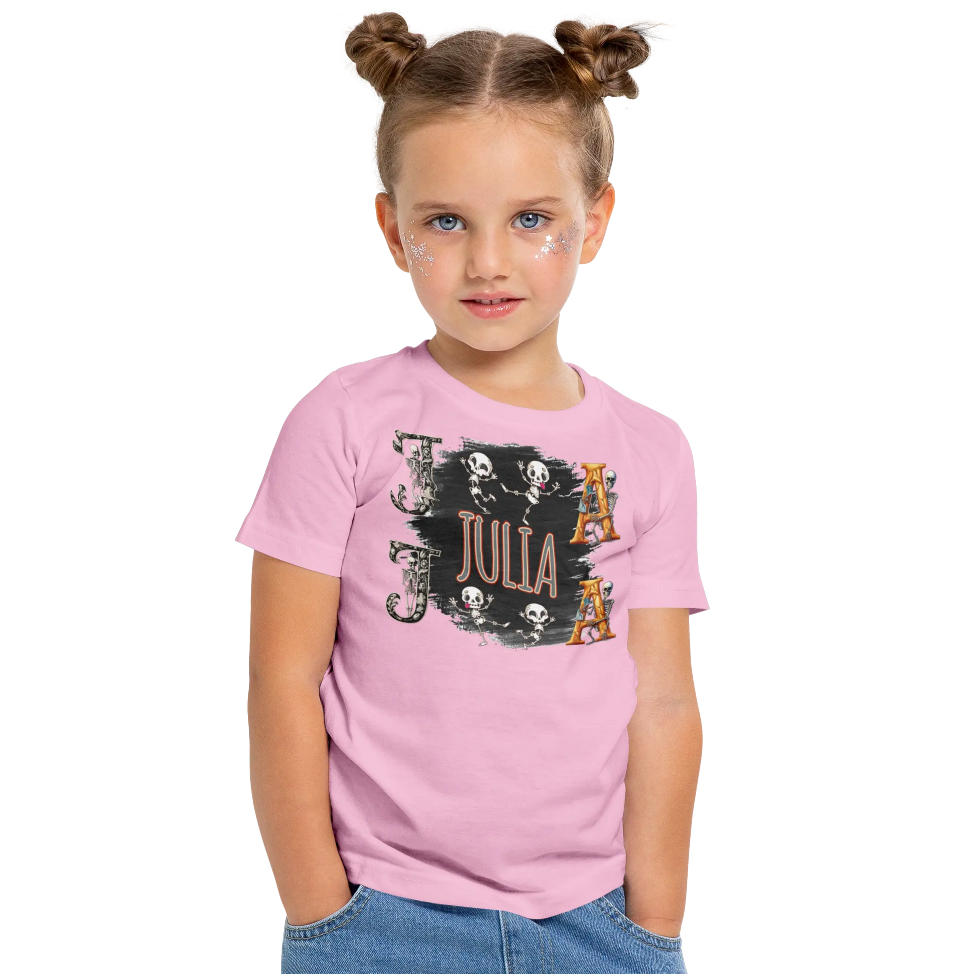 T-shirt personnalisé pour filles - Motif squelette sauteur Initiale et dernière lettre avec prénom - MiniLook