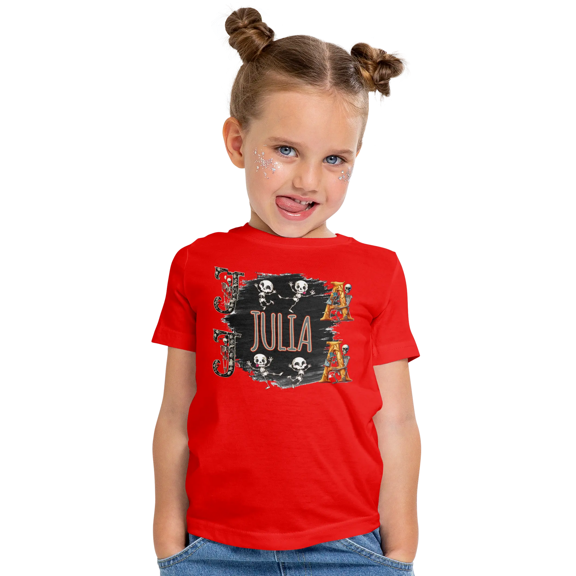 T-shirt personnalisé pour filles - Motif squelette sauteur Initiale et dernière lettre avec prénom - MiniLook